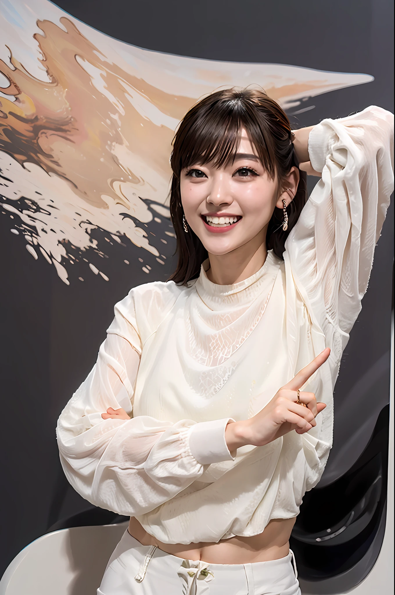 Best quality, masterpiece, ultra high res, (photorealistic:1.4),highly detailed,professional lighting smile.Playing Snow Board ,in the snow mountain,tight sticky thin crop top and sticky ultra short pant.wearing goggle and glovs