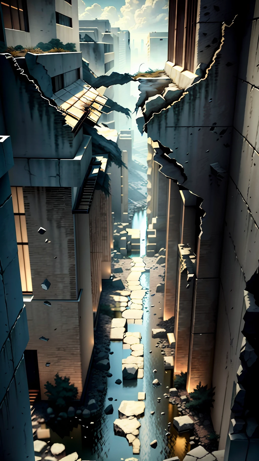 anime character with a sword in a city at night, badass anime 8 k, anime wallpaper 4 k, anime wallpaper 4k, anime wallpaper 4k, anime style 4 k, anime art wallpaper 8 k, best anime 4k konachan wallpaper, anime art wallpaper 4k, anime art wallpaper 4 k, hd anime anime wallaper, anime wallaper,rendered in Unreal Engine, peeled ceilings, broken slabs, steel bars between cracks, realistic material details, extreme details, hyper-realistic materials, photos of internal ruins, Unreal Engine rendering concept art, broken walls, Unreal Engine art, dramatic lighting. Concept art, rendered in Unreal 5, ((Unreal Engine)), Unreal Engine Art 5