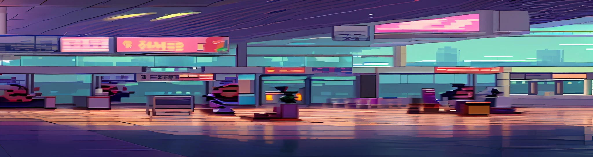 reproduce the image sent as close as possible and stretch the hall, inside a chinese airport, airport people boarding entrance, 32 bit quality, extremely detailed, official art, pixel art, snes style, super detail, side view, beat em up game stage style, with the floor of 100 pixels -- v 1