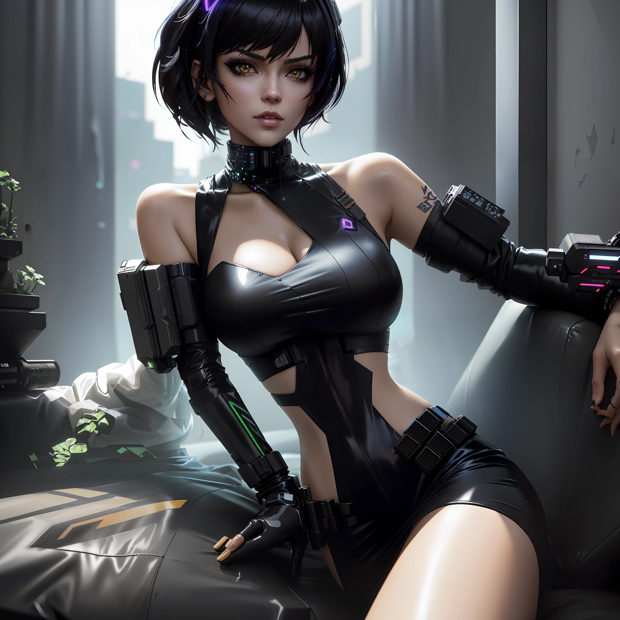anime - style woman in latex outfit sitting on a couch with a gun, female cyberpunk anime girl, cyberpunk anime girl, cyberpunk 2 0 y. o model girl, jet black haired cyberpunk girl, 3 d render character art 8 k, digital cyberpunk anime art, seductive cyberpunk dark fantasy, anime cyberpunk art, perfect android girl, cyberpunk anime girl mech, cyberpunk girl