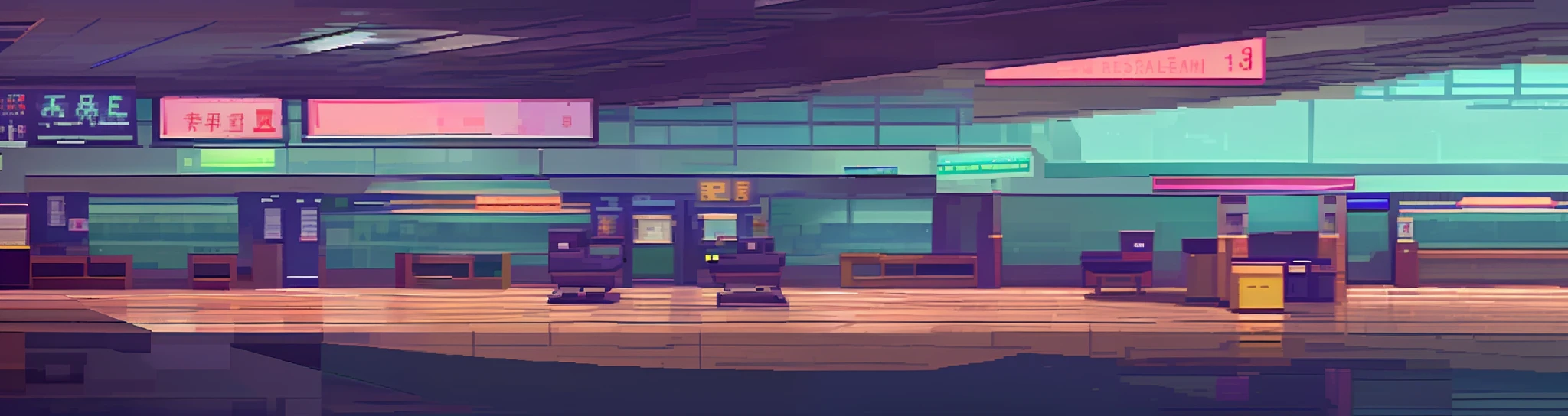 reproduce the image sent as close as possible and stretch the hall, inside a chinese airport, airport people boarding entrance, 32 bit quality, extremely detailed, official art, pixel art, snes style, super detail, side view, beat em up game stage style, with the floor of 100 pixels -- v 1