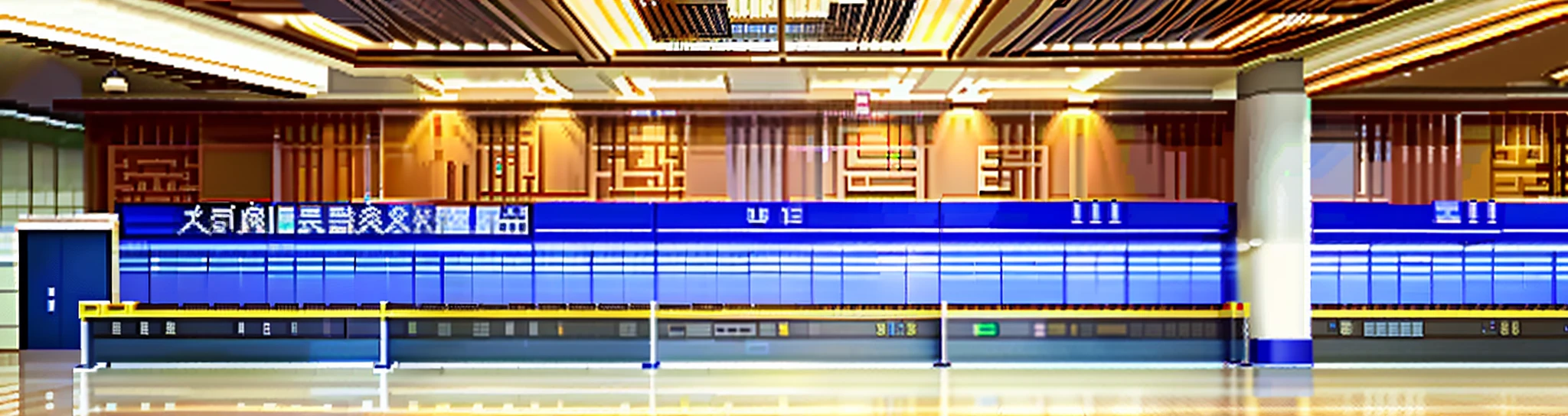 reproduce the image sent as close as possible and stretch the hall, inside a chinese airport, airport people boarding entrance, 32 bit quality, extremely detailed, official art, pixel art, snes style, super detail, side view, beat em up game stage style, with the floor of 100 pixels -- v 1