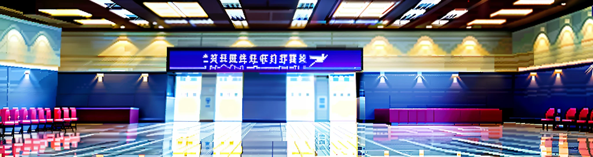 reproduce the image sent as close as possible and stretch the hall, inside a chinese airport, airport people boarding entrance, 32 bit quality, extremely detailed, official art, pixel art, snes style, super detail, side view, beat em up game stage style, with the floor of 100 pixels -- v 1