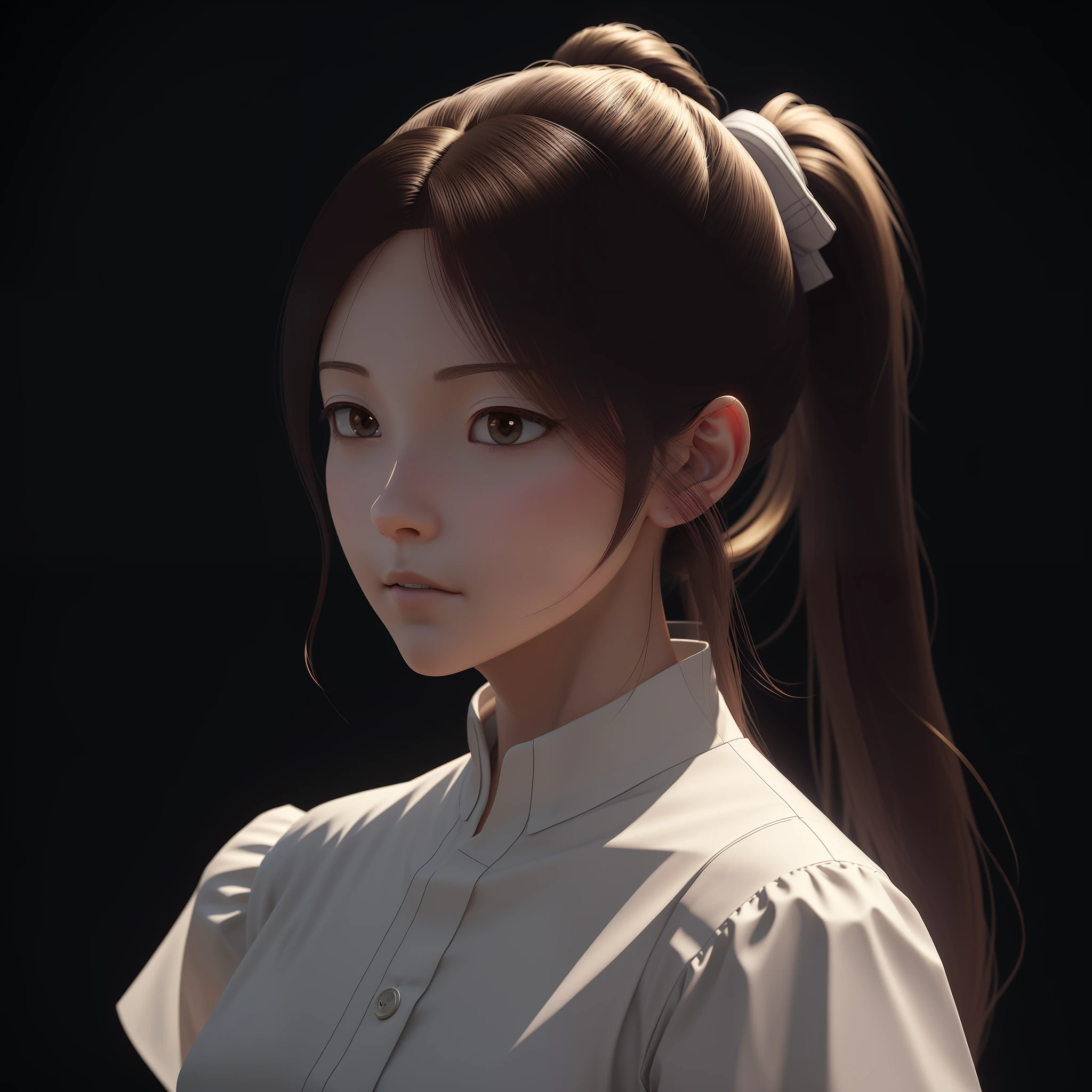 there is a woman with a ponytail in a white shirt, 8k portrait render, soft portrait shot 8 k, photorealistic anime girl render, 3 d anime realistic, realistic anime 3 d style, by Russell Dongjun Lu, artwork in the style of guweiz, 3 d render character art 8 k, cinematic realistic portrait, smooth anime cg art