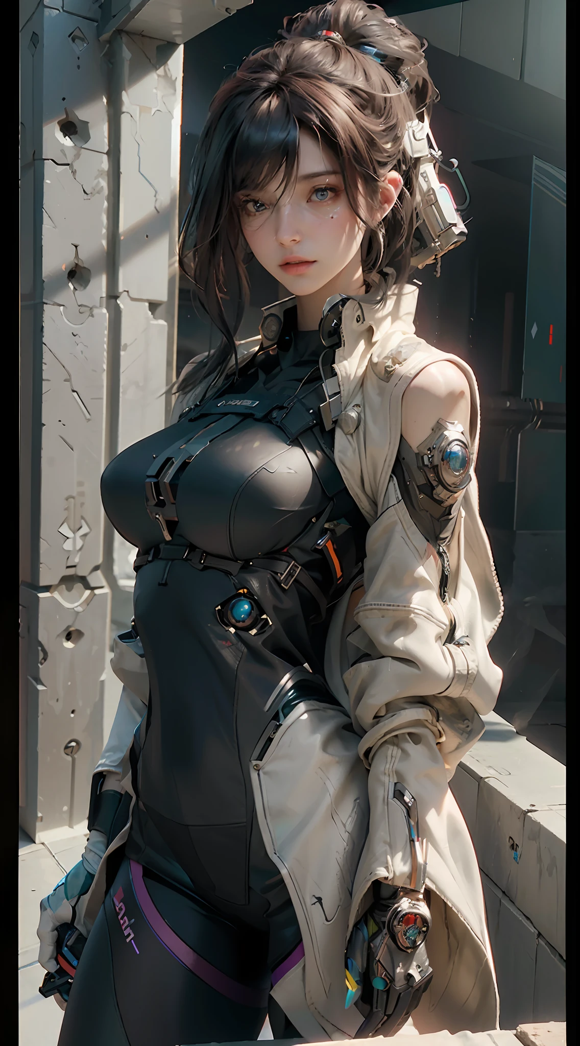 ((Best quality)), ((masterpiece)), (detailed:1.4), 3D, an image of a beautiful cyberpunk female,HDR (High Dynamic Range),Ray Tracing,NVIDIA RTX,Super-Resolution,Unreal 5,Subsurface scattering,PBR Texturing,Post-processing,Anisotropic Filtering,Depth-of-field,Maximum clarity and sharpness,Multi-layered textures,Albedo and Specular maps,Surface shading,Accurate simulation of light-material interaction,Perfect proportions,Octane Render,Two-tone lighting,Wide aperture,Low ISO,White balance,Rule of thirds,8K RAW,