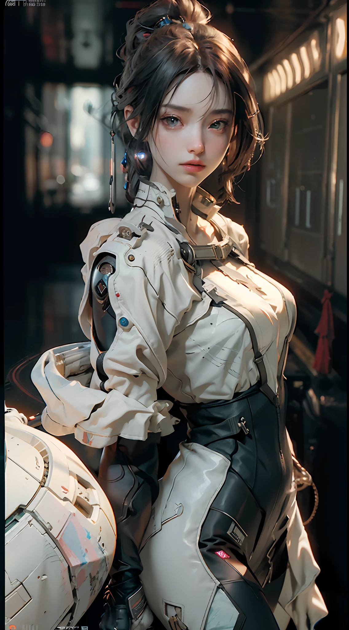 ((Best quality)), ((masterpiece)), (detailed:1.4), 3D, an image of a beautiful cyberpunk female,HDR (High Dynamic Range),Ray Tracing,NVIDIA RTX,Super-Resolution,Unreal 5,Subsurface scattering,PBR Texturing,Post-processing,Anisotropic Filtering,Depth-of-field,Maximum clarity and sharpness,Multi-layered textures,Albedo and Specular maps,Surface shading,Accurate simulation of light-material interaction,Perfect proportions,Octane Render,Two-tone lighting,Wide aperture,Low ISO,White balance,Rule of thirds,8K RAW,