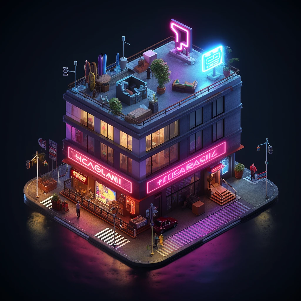 Isometric, overlooking 45 degrees,  SLG game building, single building, ktv nightclub, gray background, concept art, Octane rendering