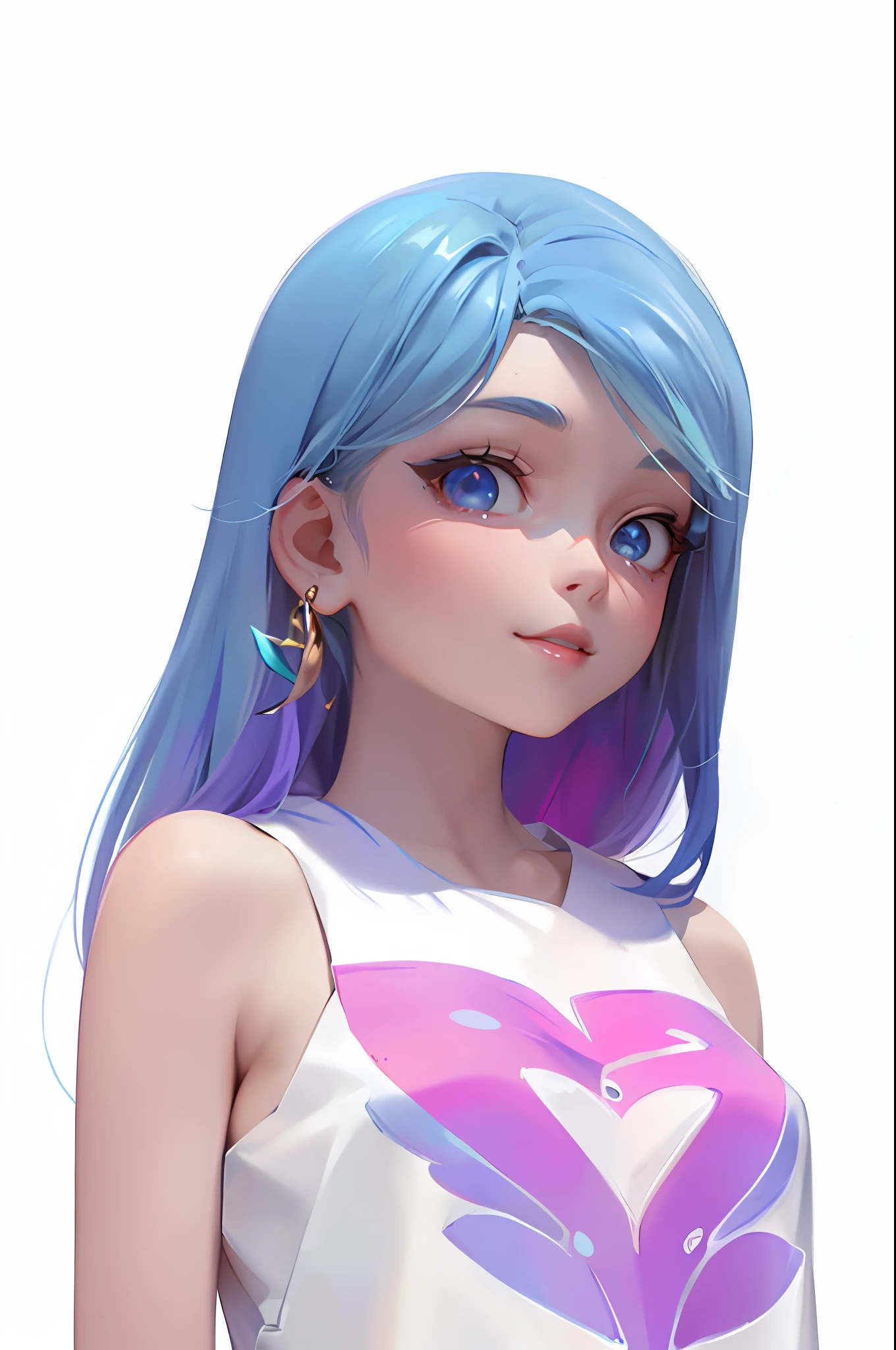 Smile, Blue Hair, (tearchaight: 1.4), (Masterpiece, Side lighting, Pretty Eyes with Exquisite Details: 1.2), Master Works*, Realistic, 3D Face, Glowing Eyes, Shiny Hair, Peeling Skin, Single, Embarrassment, (Mid-rise)