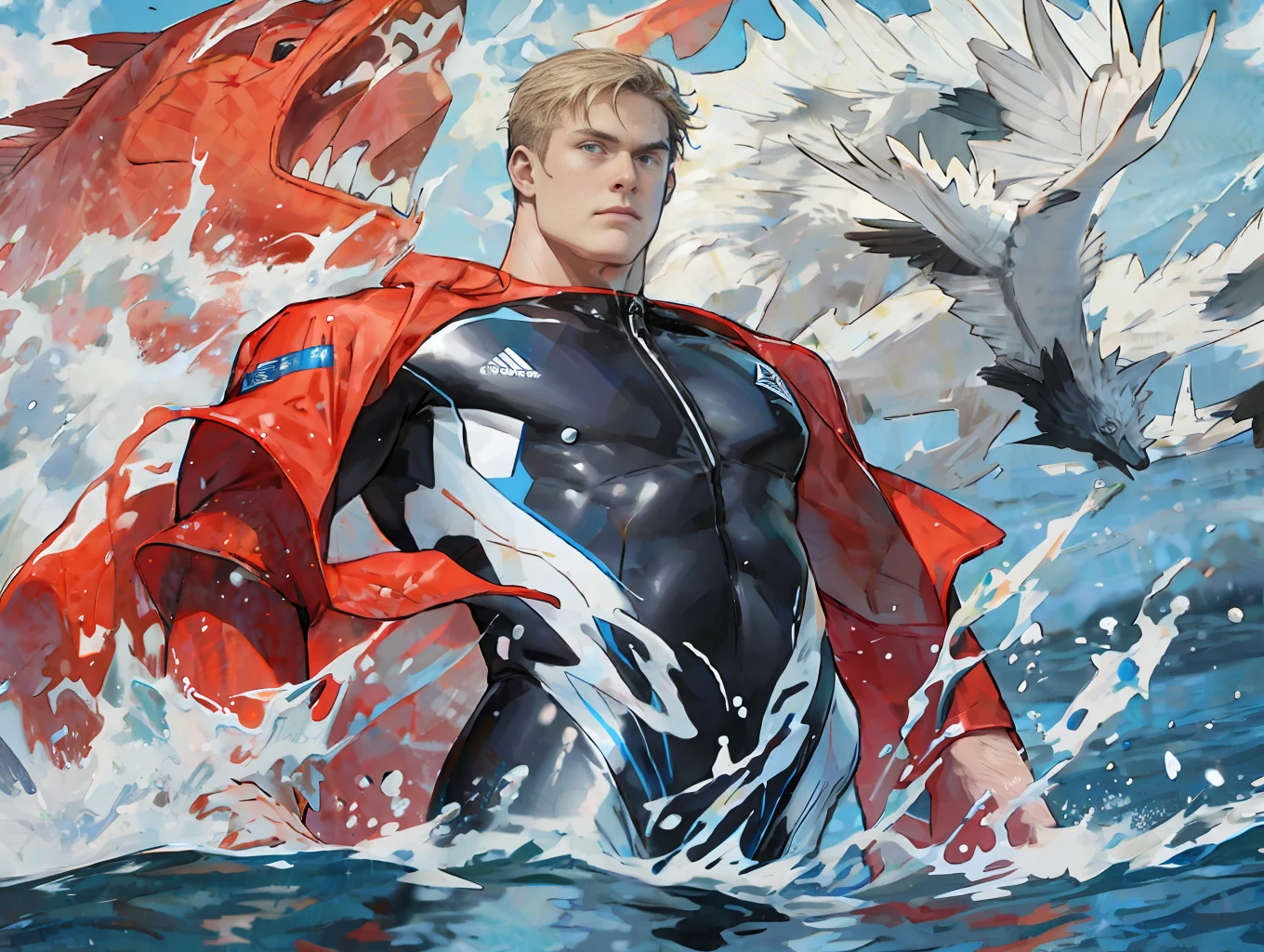 Close-up of a man standing in the water in a wetsuit