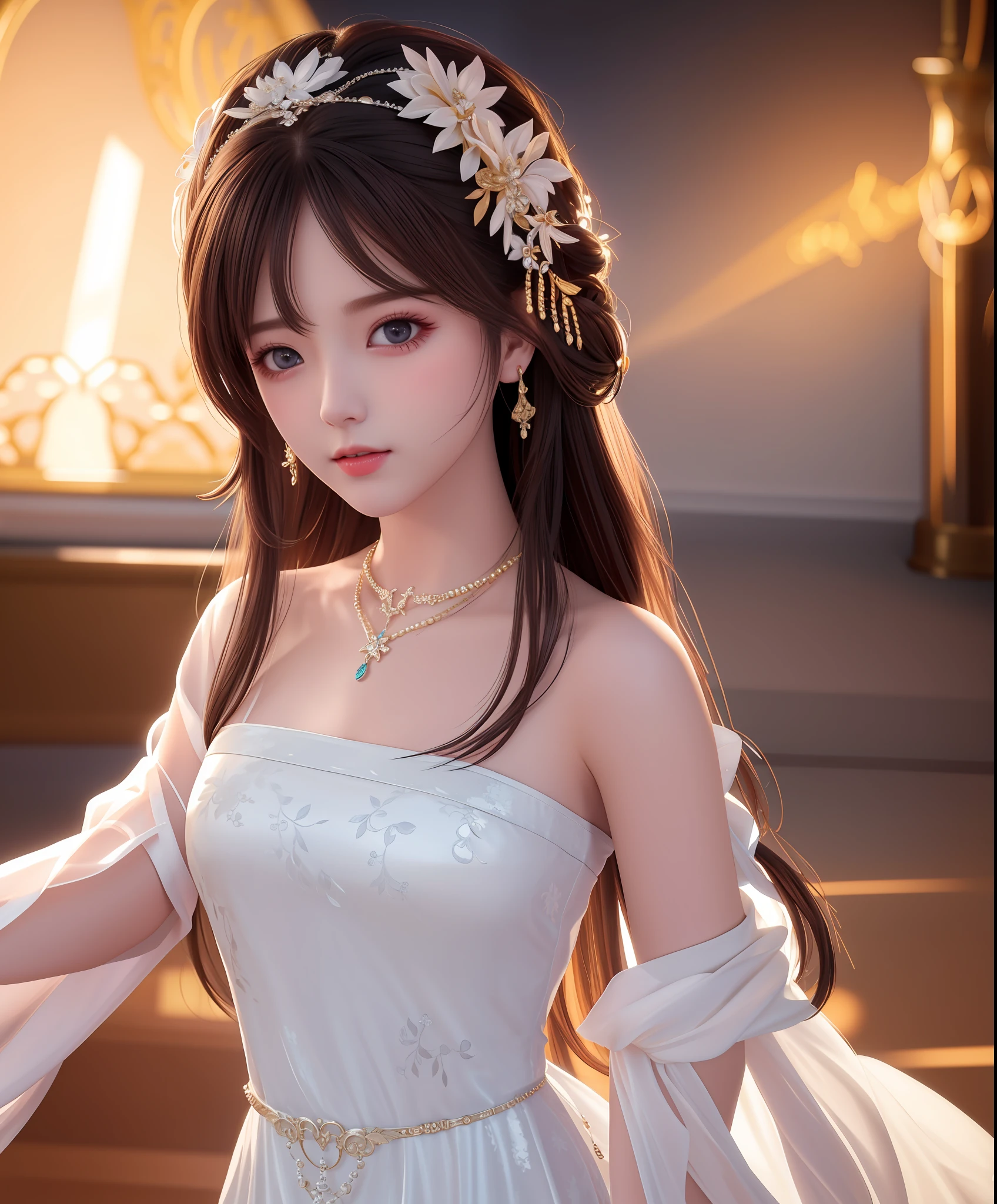 Best Quality, Masterpiece, High Resolution, 1girl, Porcelain Dress, Hair Accessories, Necklace, Jewelry, Pretty Face, On Body, Tyndall Effect, Realistic, Shadow Studio, Rim Lighting, Dual Tone Lighting, (High Detail Skins: 1.2), 8k UHD, dslr, soft light, high quality, volume light, sneak shot, photo, high resolution, 4k, 8k, background blur,