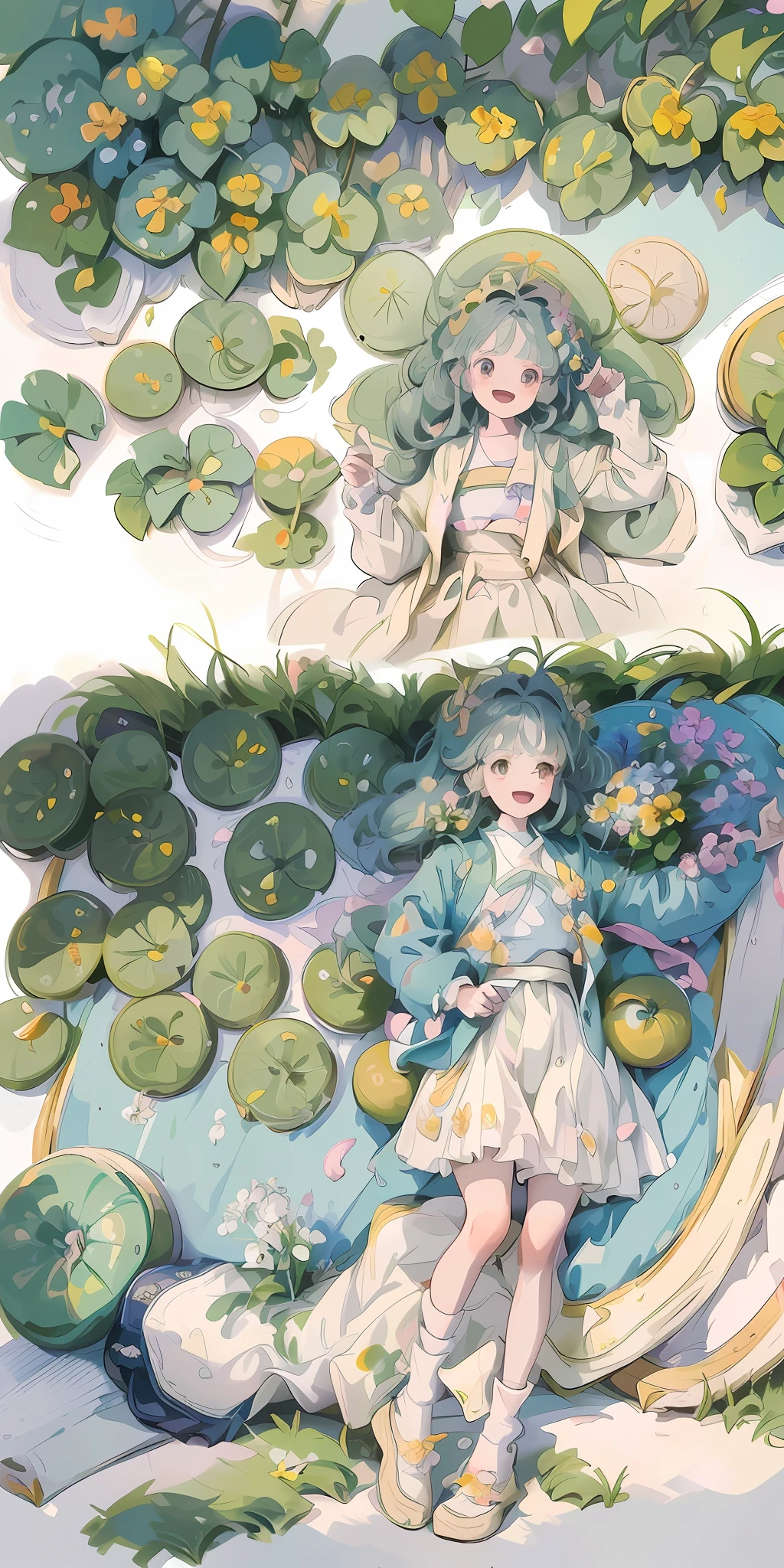 Masterpiece, best quality, (very detailed CG unity 8k wallpaper) (best quality), (best illustration), (best shadows) Nature's delicate leaves petals of various colors falling in the air light Tracking, running as colorful flowers, a pretty anime girl under the umbrella, super detailed --v6