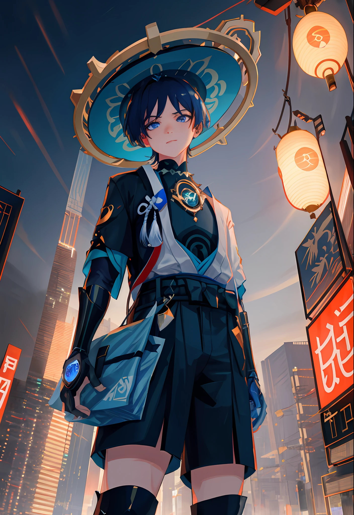 (masterpiece:1.1), (best quality:1.1), (ultra highres:1.0) ,(8k resolution:1.2),(realistic:1.0),(ultra detailed1:1), (sharp focus1:0), (RAW photo:1.1), (lighting:1:1), Tokyo street, (night:1:1),

Wanderer(Genshin_Impact), 1male, buttocks, cyberpunk, blue_eyes, skyline, hair, handsome