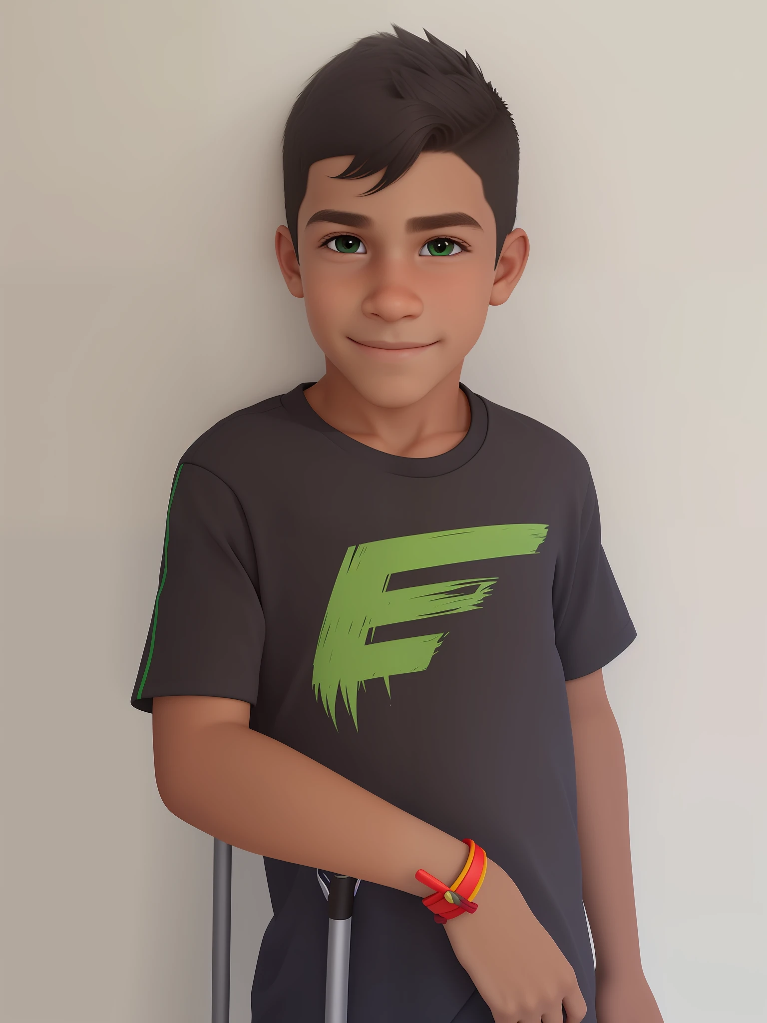 create an avatar, boy 8 years, brazilian, pixar style, this boy is the beautiful face, perfect hair, perfecr beautiful face, smiling, green eye, perfect noise, perfect eye,