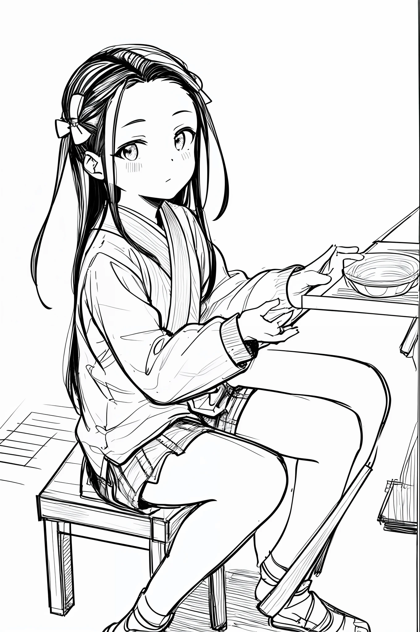 masterpiece, best quality, 1boy, solo, Nezuko Kamado, simple background, white background, monochrome, lineart, ((sketch))