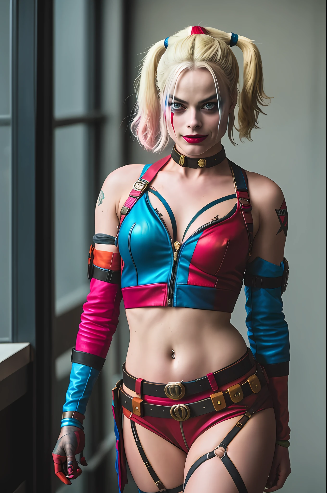 margot Robbie as Harley Quinn in Suicide Squad, corpo inteiro, XF IQ4, 150MP, 50mm, ISO 1000, 1/250s, natural light, Adobe Lightroom, photolab, Affinity Photo, PhotoDirector 365