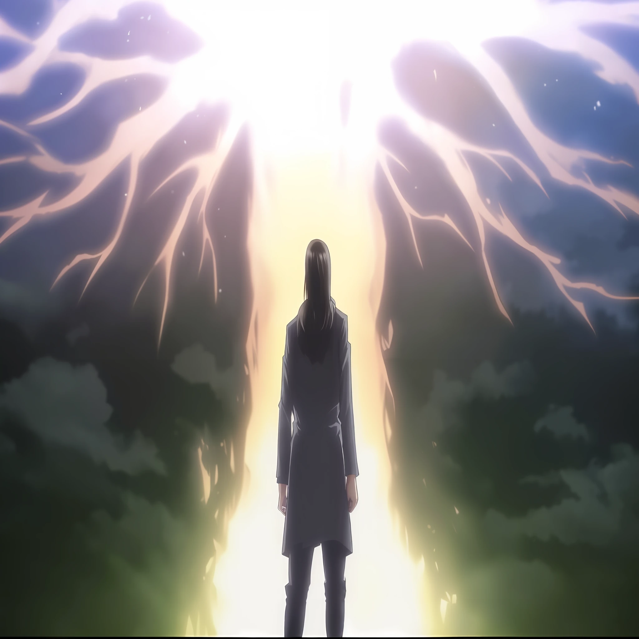 best quality, masterpiece, (realistic: 1.2), 1 man, Eren Jaeger, black jeans, black pants, brown hair, attack on Titan, cold background, black jacket, slim body, high definition, high quality, black clothes