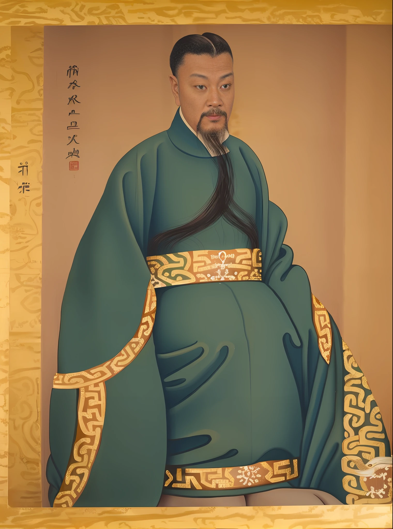 a close up of a painting of a man with a beard, by Xuande Emperor, inspired by Wu Daozi, song dynasty, inspired by Qian Du, feng shu, tang dynasty, inspired by Zhao Yuan, confucius and jury trial, painting of a man, inspired by Sesshū Tōyō, inspired by Xuande Emperor
