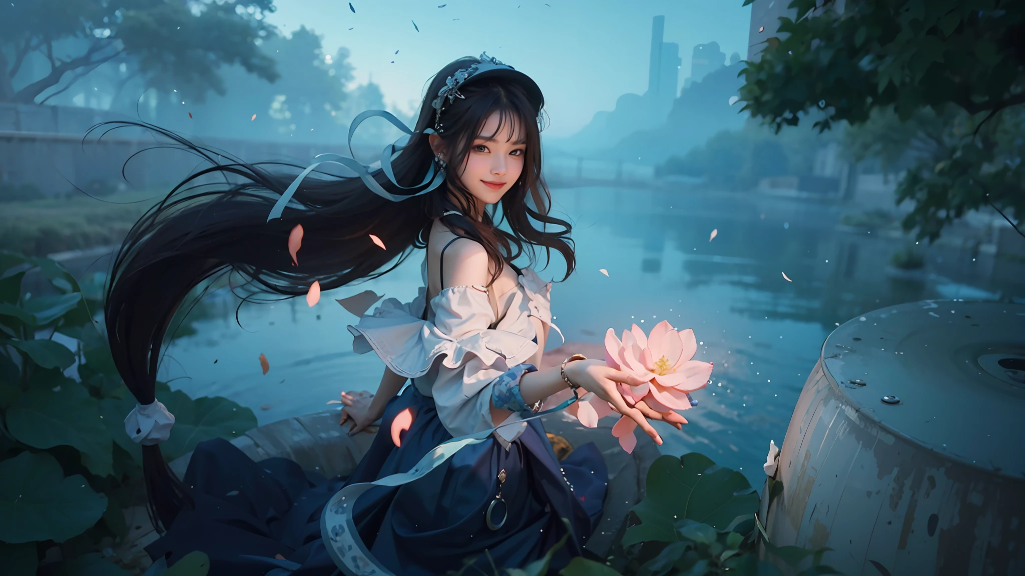best quality, masterpiece, ultra high res, photorealistic, 1girl, offshoulder, smile