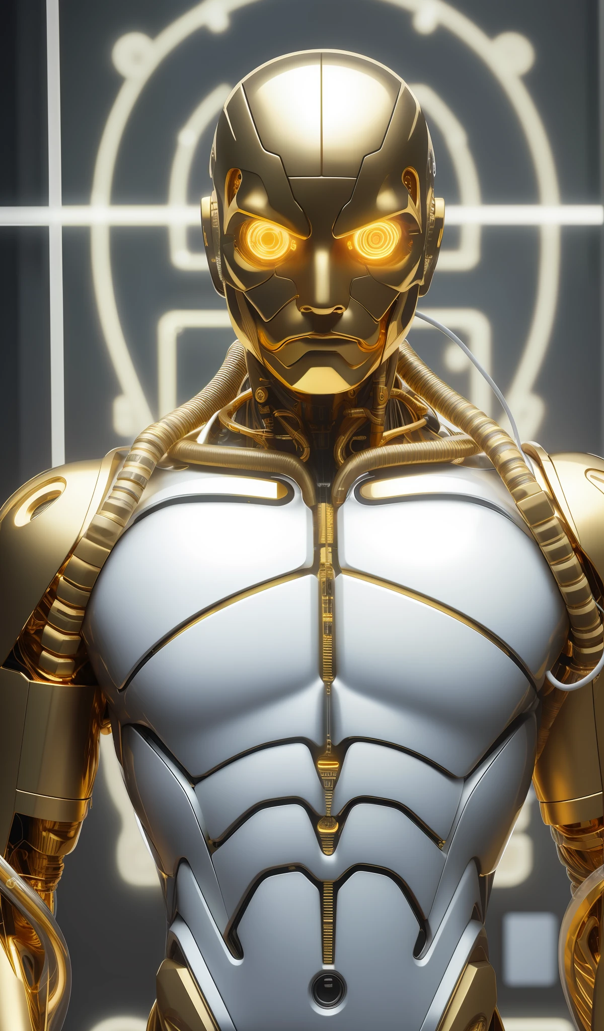 man, gold oil leaking from wires cyborg man | with a visible detailed brain | muscles cable wires | biopunk | cybernetic | cyberpunk | white marble bust | canon m50 | 100mm | sharp focus | smooth | hyperrealism | highly detailed | intricate details | carved by michelangelo