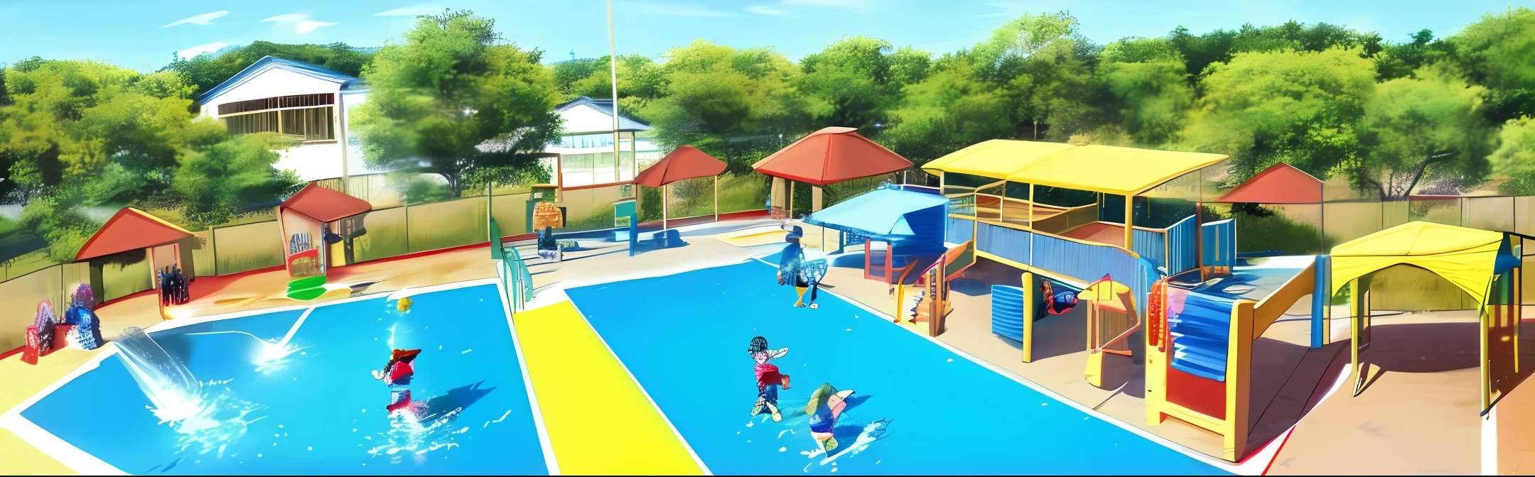 On Children's Day, children play water fights in the kindergarten playground