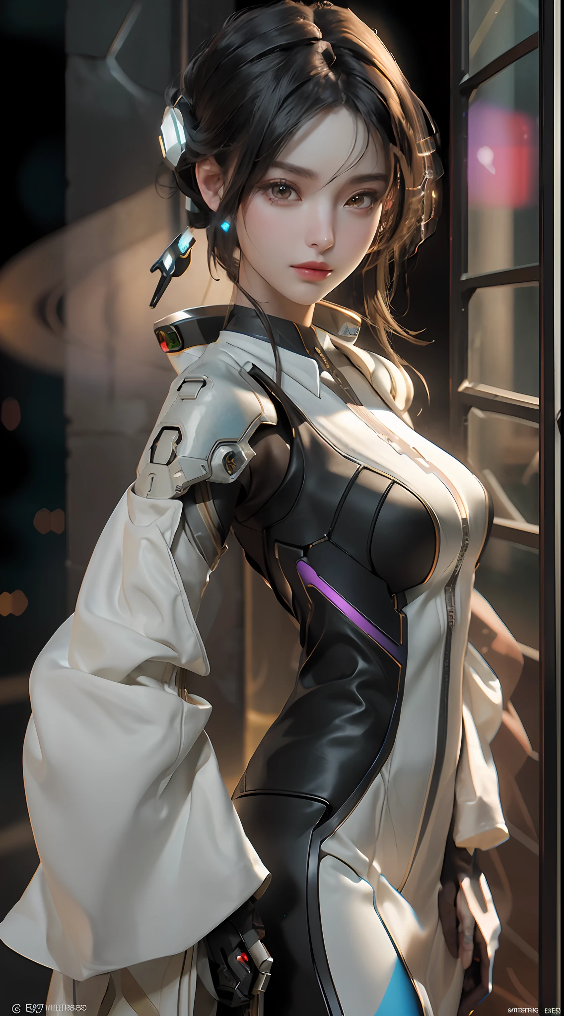 ((Best quality)), ((masterpiece)), (detailed:1.4), 3D, an image of a beautiful cyberpunk female,HDR (High Dynamic Range),Ray Tracing,NVIDIA RTX,Super-Resolution,Unreal 5,Subsurface scattering,PBR Texturing,Post-processing,Anisotropic Filtering,Depth-of-field,Maximum clarity and sharpness,Multi-layered textures,Albedo and Specular maps,Surface shading,Accurate simulation of light-material interaction,Perfect proportions,Octane Render,Two-tone lighting,Wide aperture,Low ISO,White balance,Rule of thirds,8K RAW,