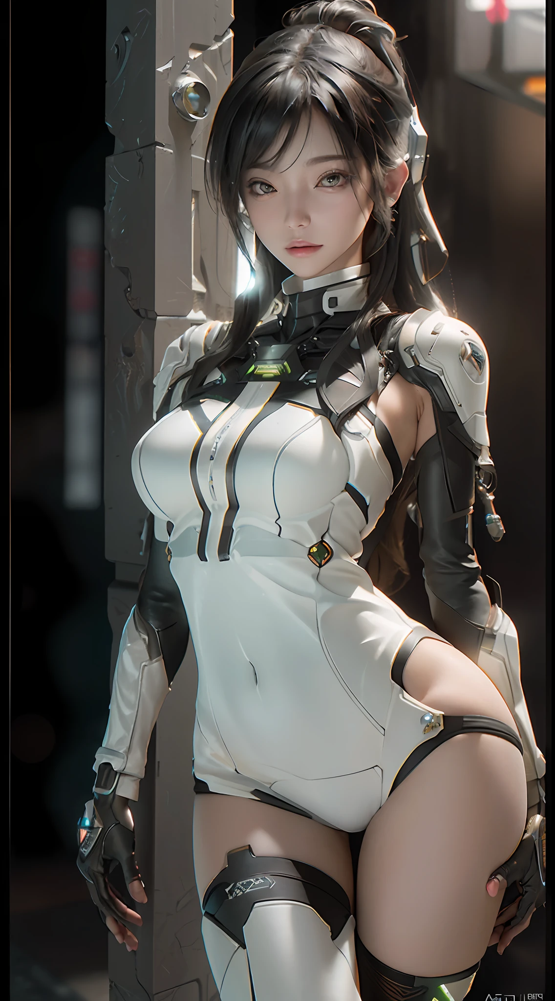 ((Best quality)), ((masterpiece)), (detailed:1.4), 3D, an image of a beautiful cyberpunk female,HDR (High Dynamic Range),Ray Tracing,NVIDIA RTX,Super-Resolution,Unreal 5,Subsurface scattering,PBR Texturing,Post-processing,Anisotropic Filtering,Depth-of-field,Maximum clarity and sharpness,Multi-layered textures,Albedo and Specular maps,Surface shading,Accurate simulation of light-material interaction,Perfect proportions,Octane Render,Two-tone lighting,Wide aperture,Low ISO,White balance,Rule of thirds,8K RAW,