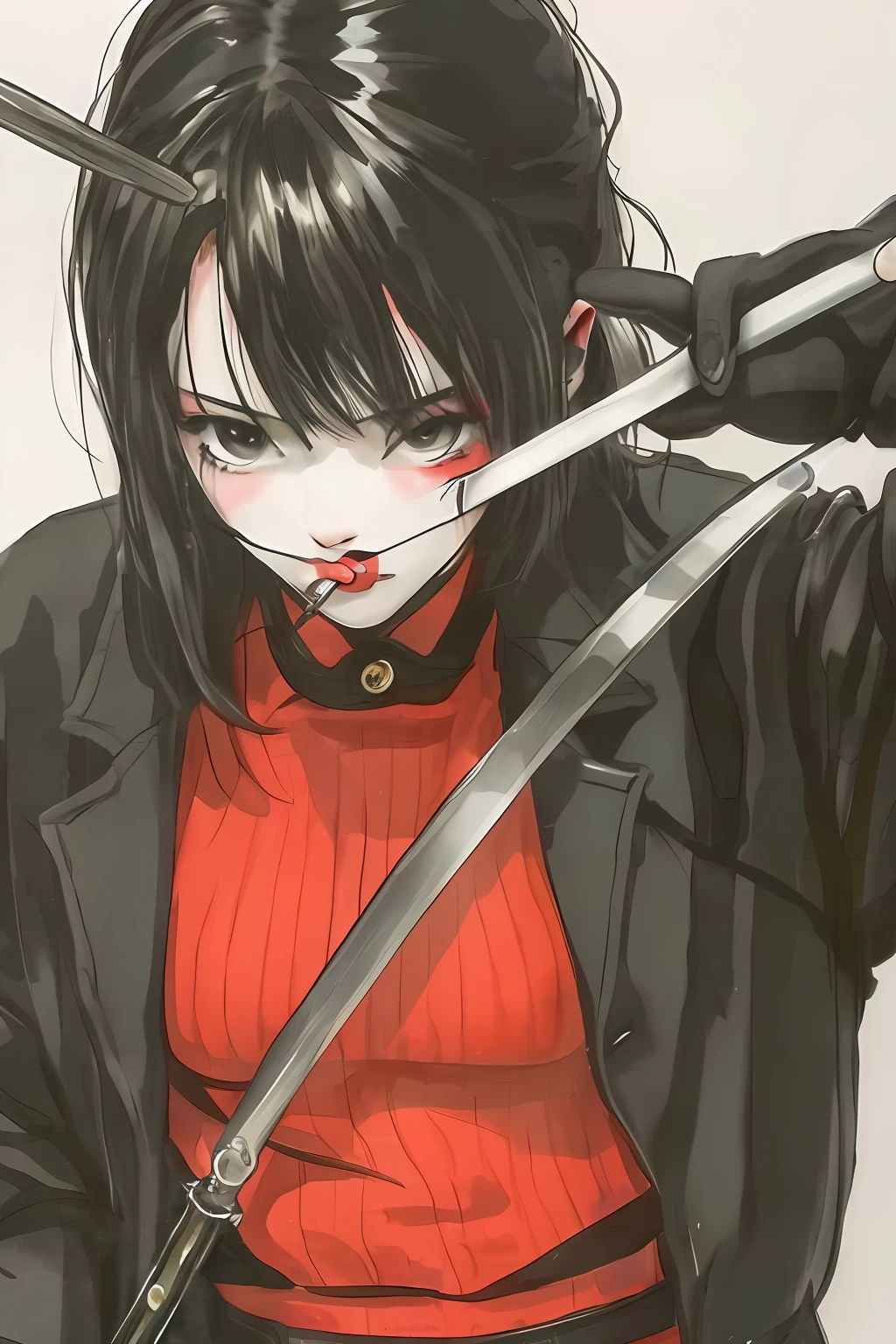 The killer has one eye holding a sword.