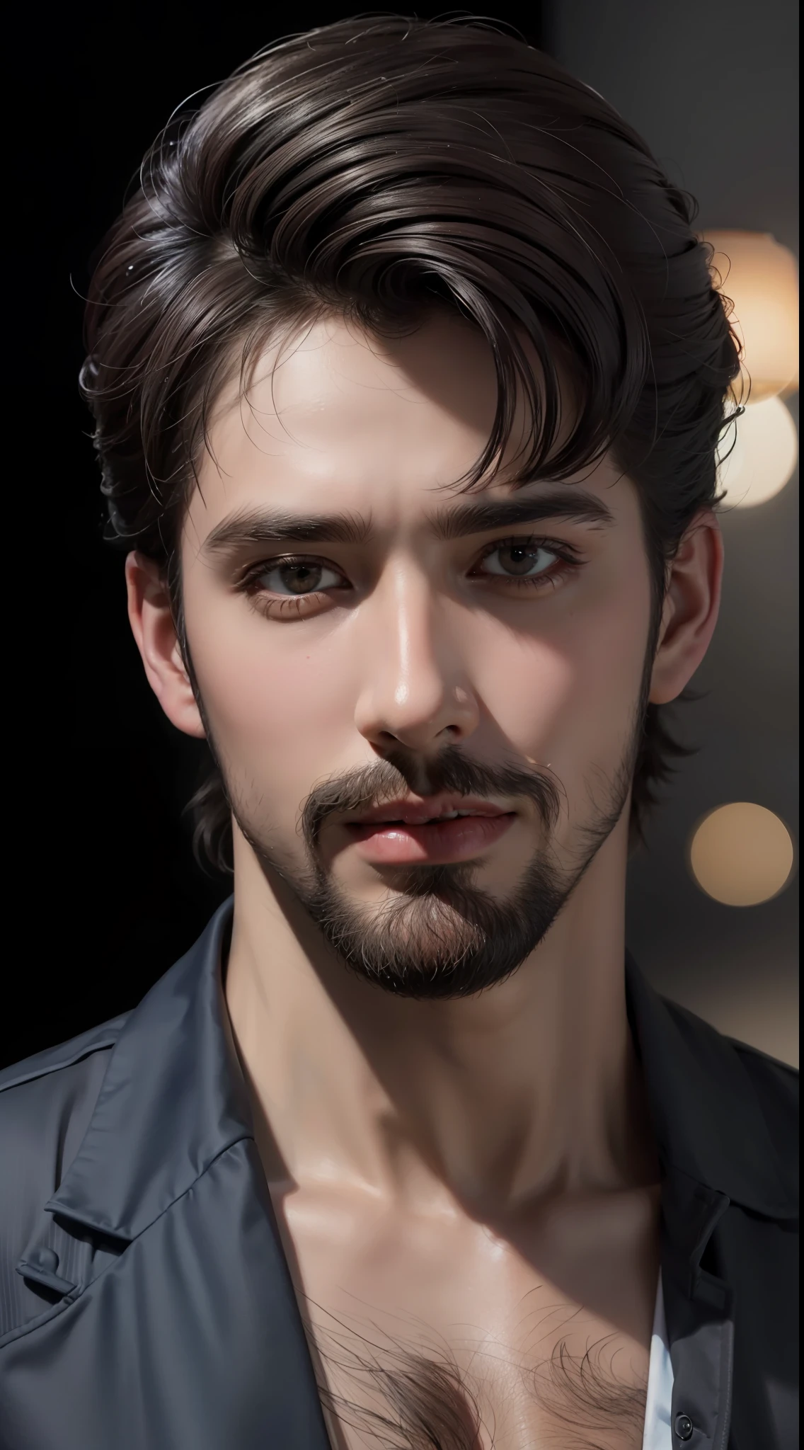 Best quality, masterpiece, ultra high res, (photorealistic:1.4), raw photo, handsome male, facial hair