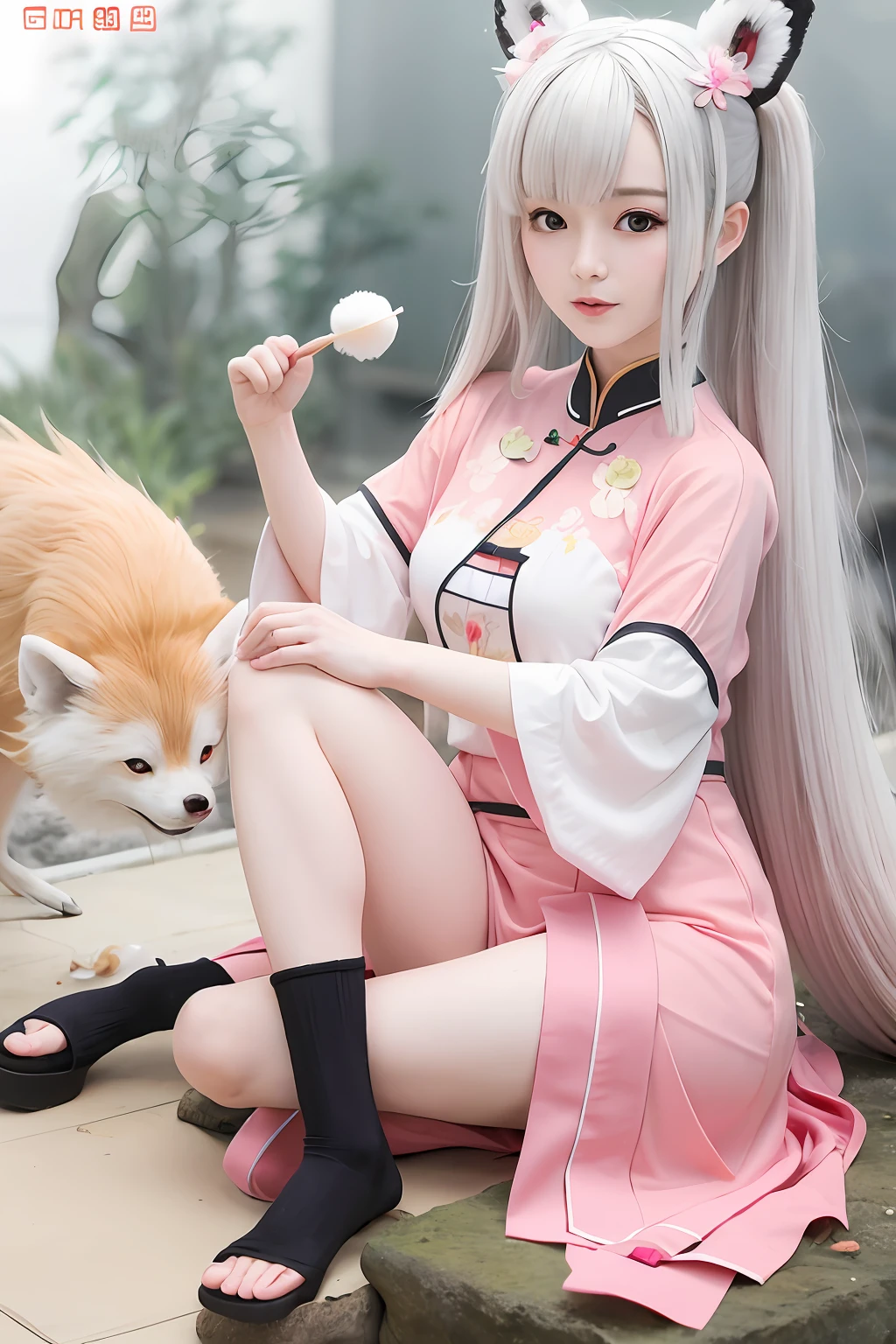 Cute woman Chinese ancient nine-tailed fox