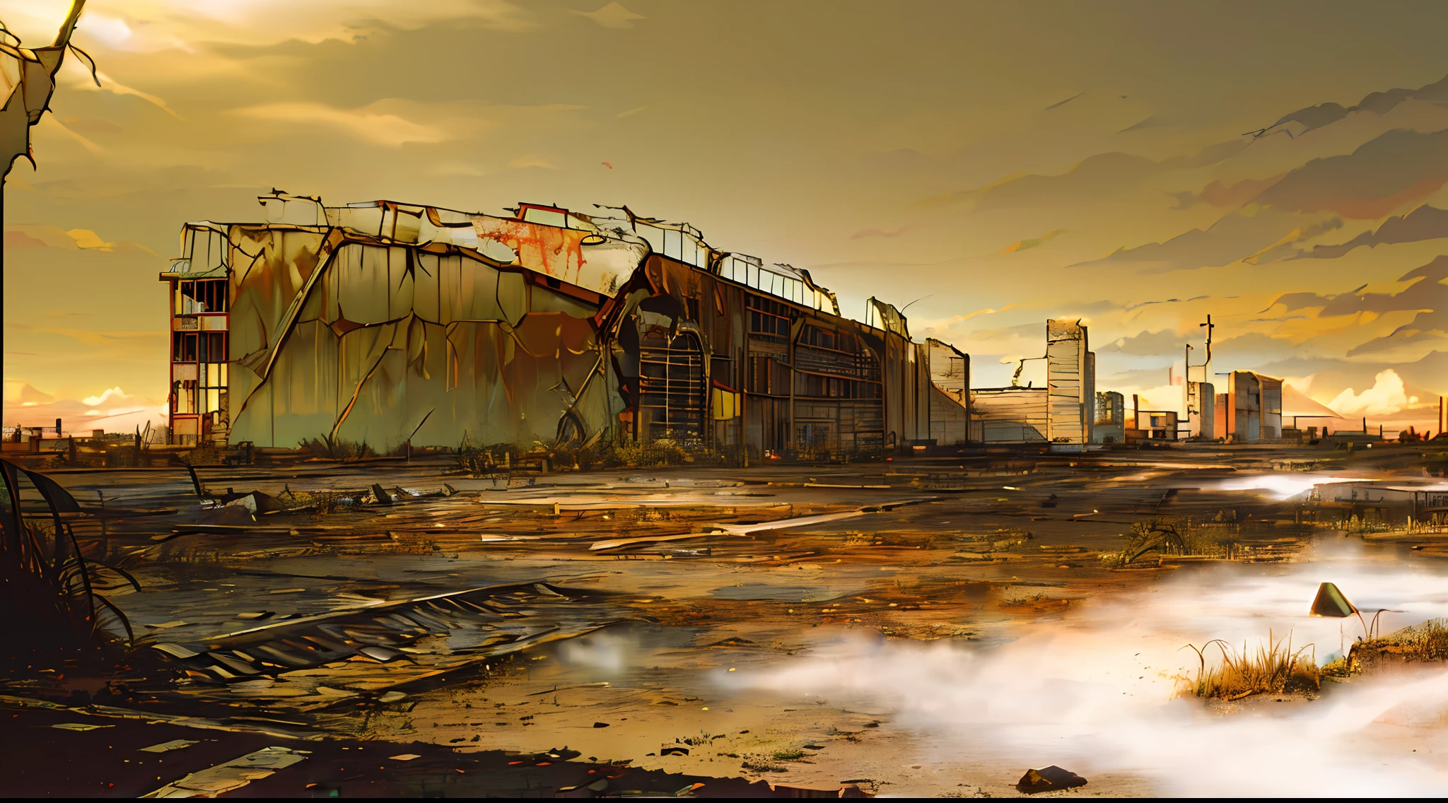 (raw, photo, bleach bypass, no humans:1.4), (overgrown, post-apocalypse, collapse, asphalt, dusty, ruins, end of the world, depth of field, film grain, light leaks, chromatic aberration:1.2), sunlight, trash, shadow