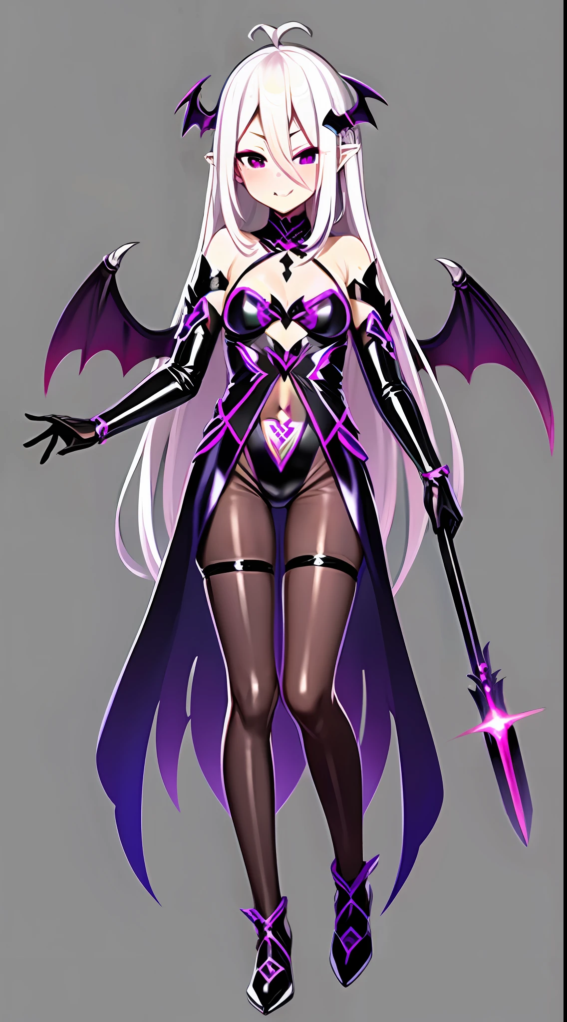 Best Quality,Full Body, White Hair, ,Dark Energy, Evil Energy, Dark Realm,Dark Power,Evil Eyes,Fallen Demon, Purple Hair,