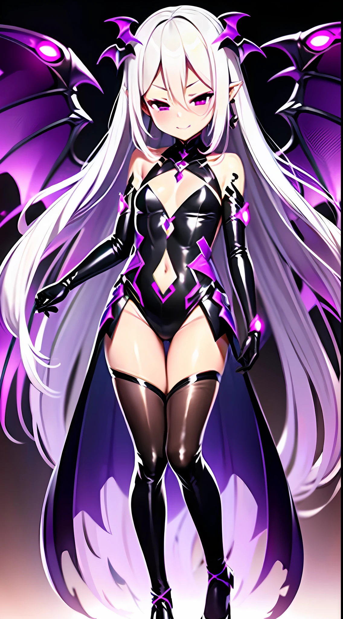 Best Quality,Full Body, White Hair, ,Dark Energy, Evil Energy, Dark Realm,Dark Power,Evil Eyes,Fallen Demon, Purple Hair,