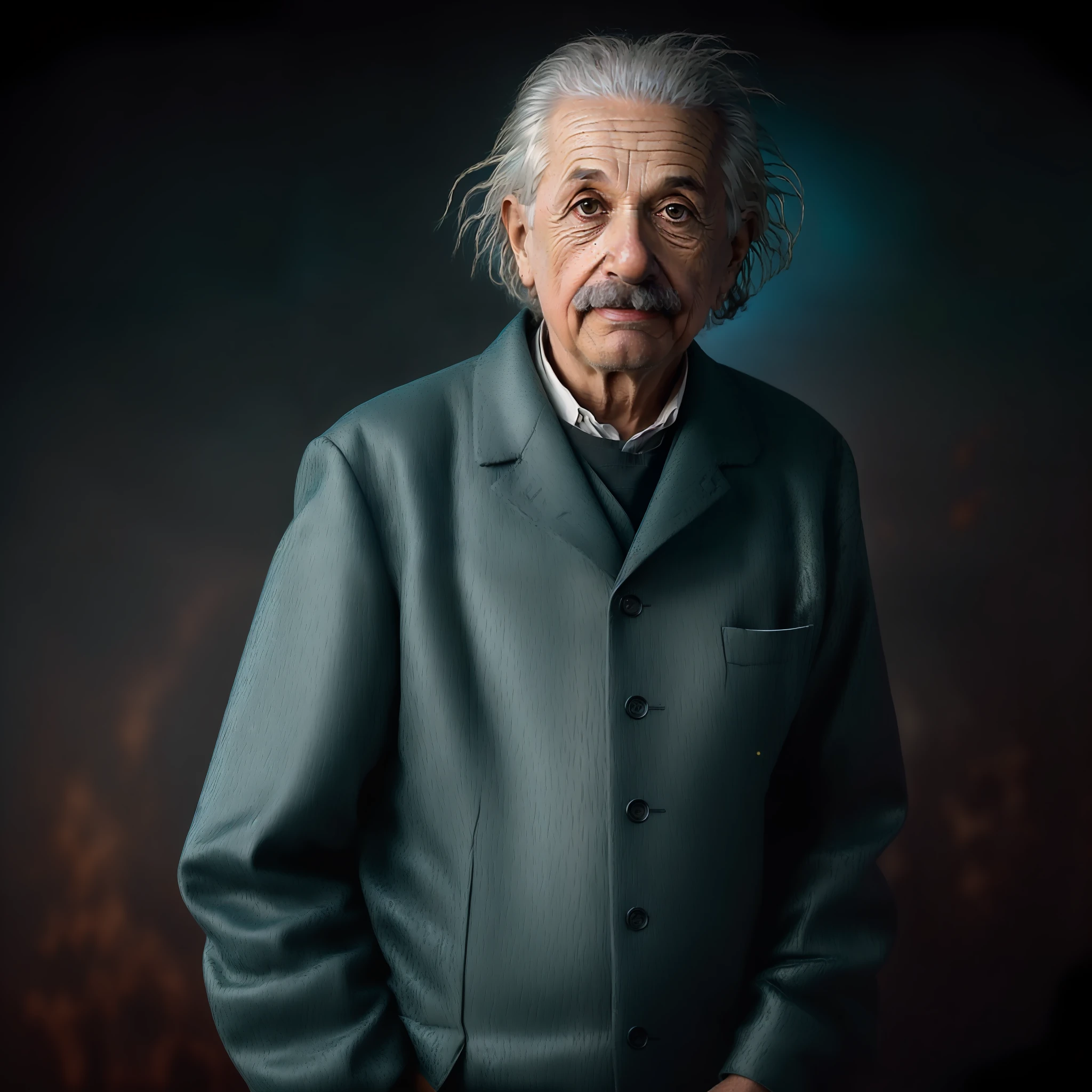 ((RAW, style, extremely detailed full-body color photo of albert einstein, background lab, ((film grain, skin details, highly detailed skin texture, 8k hdr, dslr))