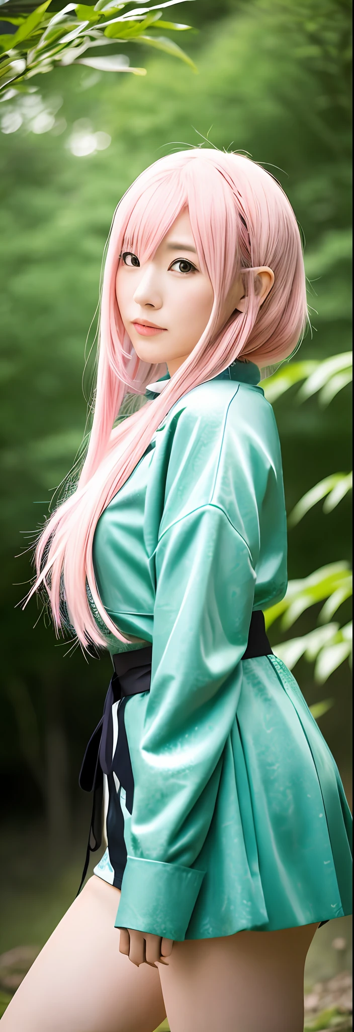 a Raw portrait of a woman with pink hair and green hair, female anime character, as an anime character, shirabii, rei hiroe, anime character, ueshiba riichi, shinkai makoto, shikamimi, hinata hyuga, mitsuri kanroji, kanroji mitsuri, love hashira, anime best girl, inspired by Nishikawa Sukenobu, inspired by Kamisaka Sekka, huperrealistic photo,((best quality,8k, masterpiece:1.2))