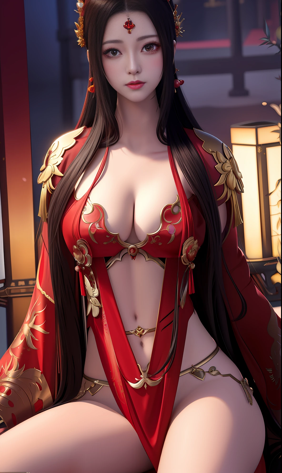 a close up of a woman in a red dress and a crown, trending on cgstation, seductive anime girl, beautiful alluring anime woman, by Yang J, a beautiful fantasy empress, full body xianxia, japanese goddess, ((a beautiful fantasy empress)), keqing from genshin impact, anime goddess, rin tohsaka