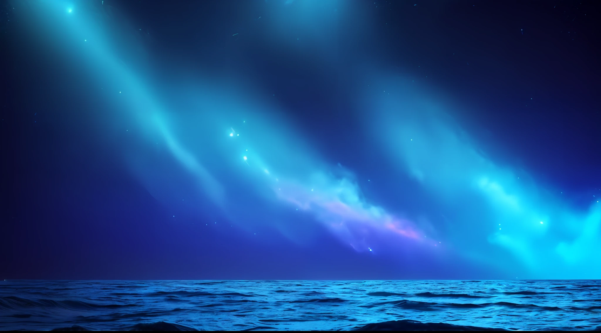 smooth rolling waves of (blue ocean) on earth, beautiful transparent water, night, gigantic fish jumps from the waves, blotches of irridescent plankton in water, glittering shiny water spray, background is deep purple sky dotted with stars, unknown constellations in the sky, (multiple moons of random colour:1.2), glowing horizon, masterpiece, best quality, detailed 4k wallpaper, award winning art, Bokeh, Depth of Field, HDR, bloom, Chromatic Aberration, extremely detailed, trending on artstation, trending on CGsociety, dramatic