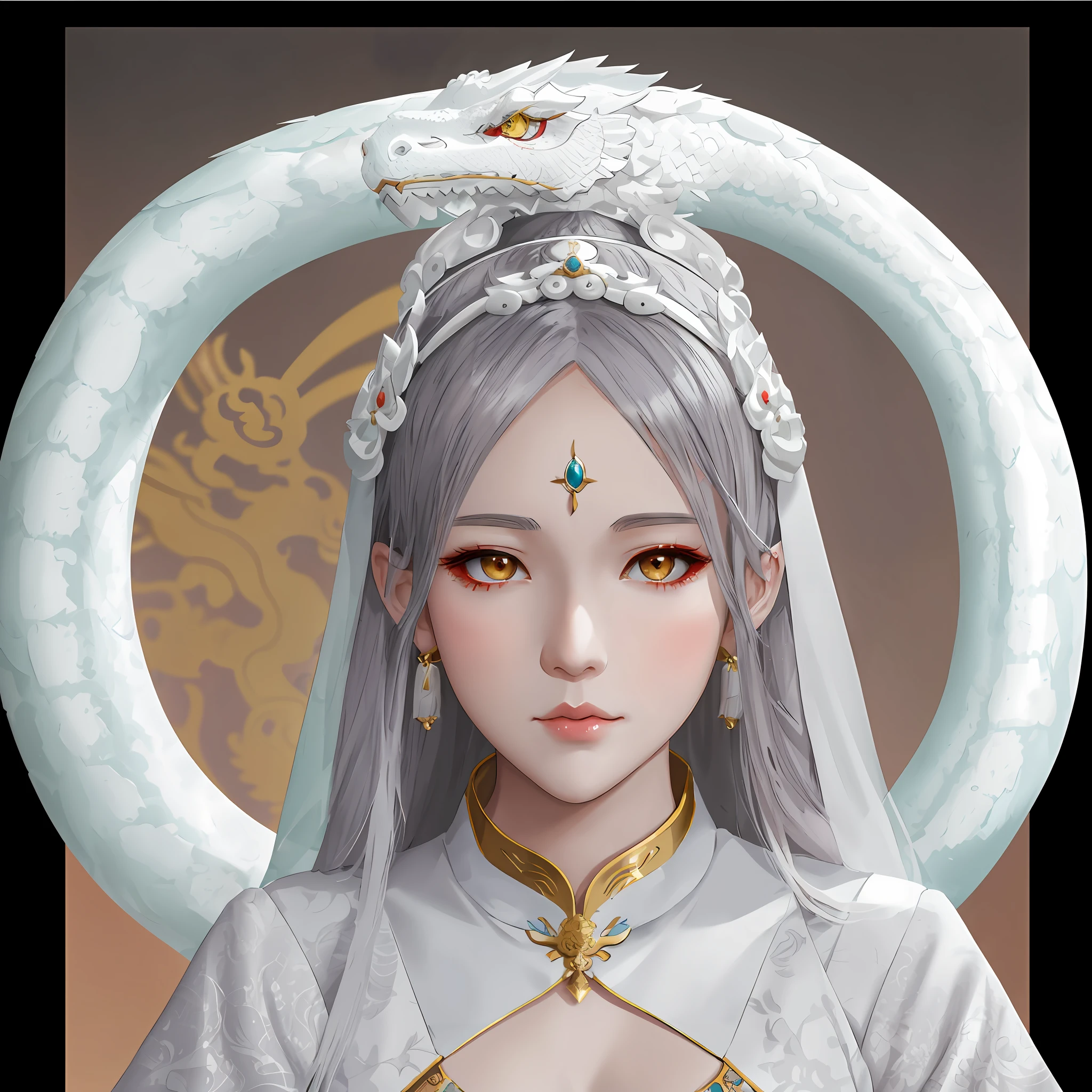 anime girl with a dragon headdress and a white dress, the dragon girl portrait, loong, white haired deity, trending on cgstation, a beautiful fantasy empress, 8k high quality detailed art, goddess. extremely high detail, artwork in the style of guweiz, inspired by Lan Ying, palace , a girl in hanfu, hyperdetailed fantasy character