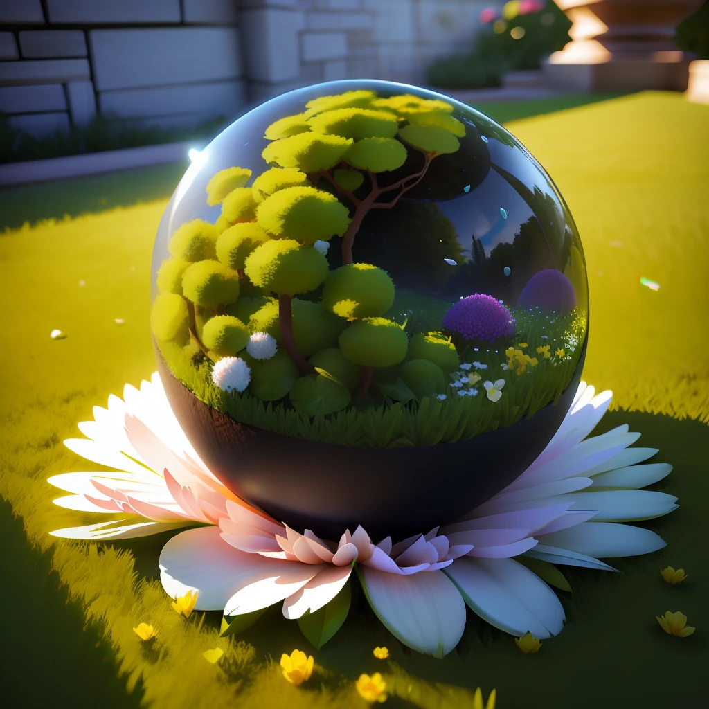 sphere anthill, miss garden, petals, lush, high resolution, 3D, game design