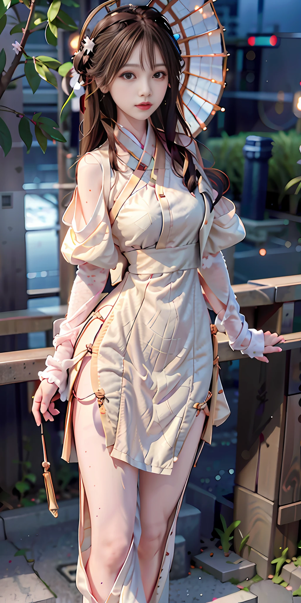 (Best Quality, Masterpiece: 1.2), Ultra High Resolution, Realistic, Front Lighting, Intricate Details, Delicate Details and Textures, 1girl, Solo, (Young), Facial Highlight, Upper Body, Detail Face, Cheek Freckles, Black Hair, Waist Long Hair, Looking at the Audience, Big Eyes, Red Hanfu, Black High Heels (Intricate Pattern), Earrings, Small Breasts, Slim Figure, Outdoor, Rainy Day, Professional Lighting, Photon Mapping, Light Energy Transfer, Physically Based Rendering,
