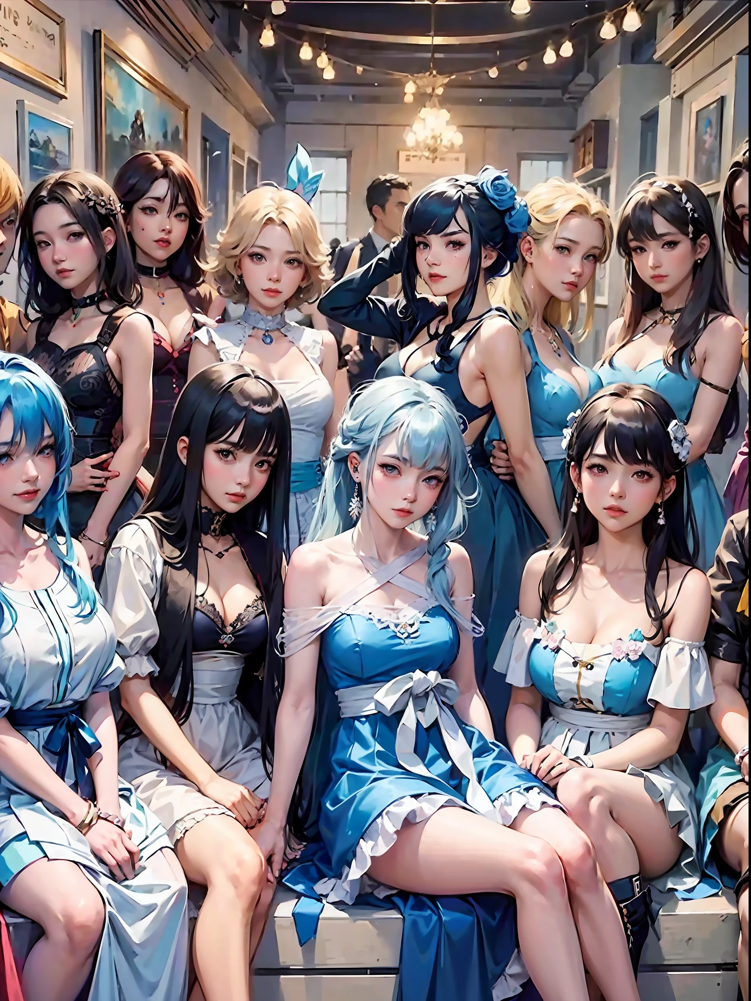 anime girls in dresses posing for a picture in a room, beautiful anime art style, official artwork, kawacy, official fanart, high detailed official artwork, artgerm and atey ghailan, anime art style, digital anime illustration, style artgerm, cute art style, anime style artwork, style of artgerm, anime girls, anime styled digital art