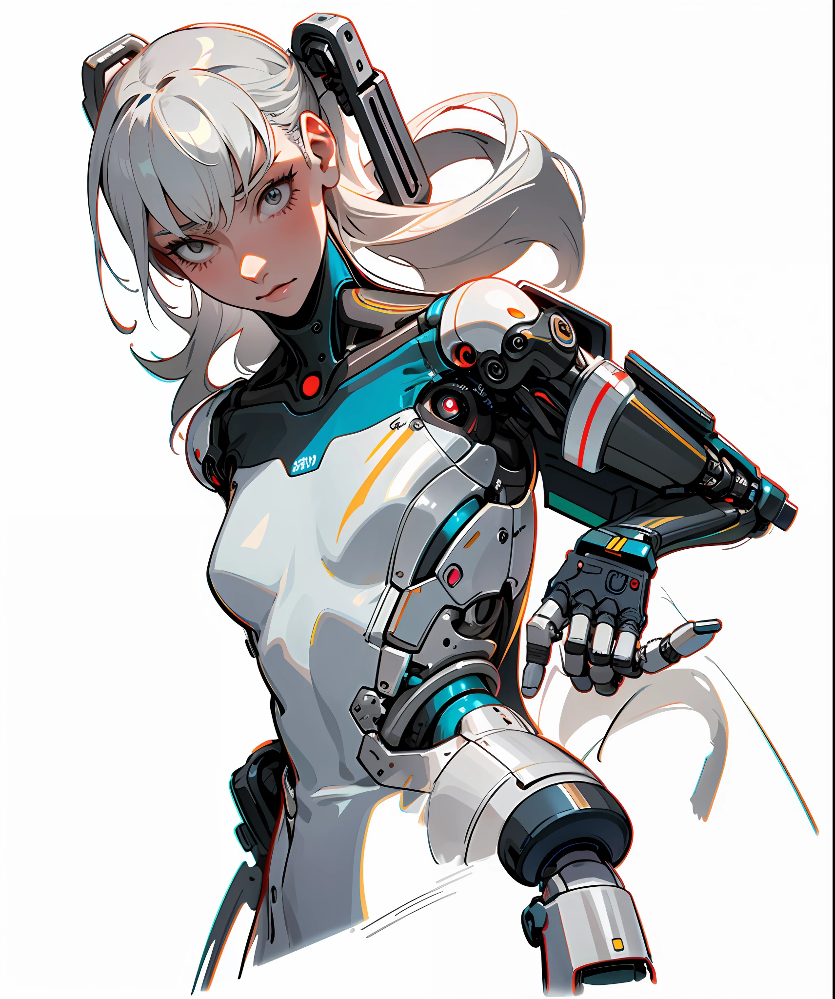 /nsfv movie, realistic, (flat colour:1.4), hospital, intensive care unit, teenage girl, thin, slim, small breasts, flat chest, gray hair, asymmetrical hairstyle, (cybernetic left hand prosthesis), highly detailed scars, welts , high quality, high detail, realism, hyperrealism, correct anatomy, photorealism, cinematic, masterpiece, cyberpunk, manga, manga style, monochrome