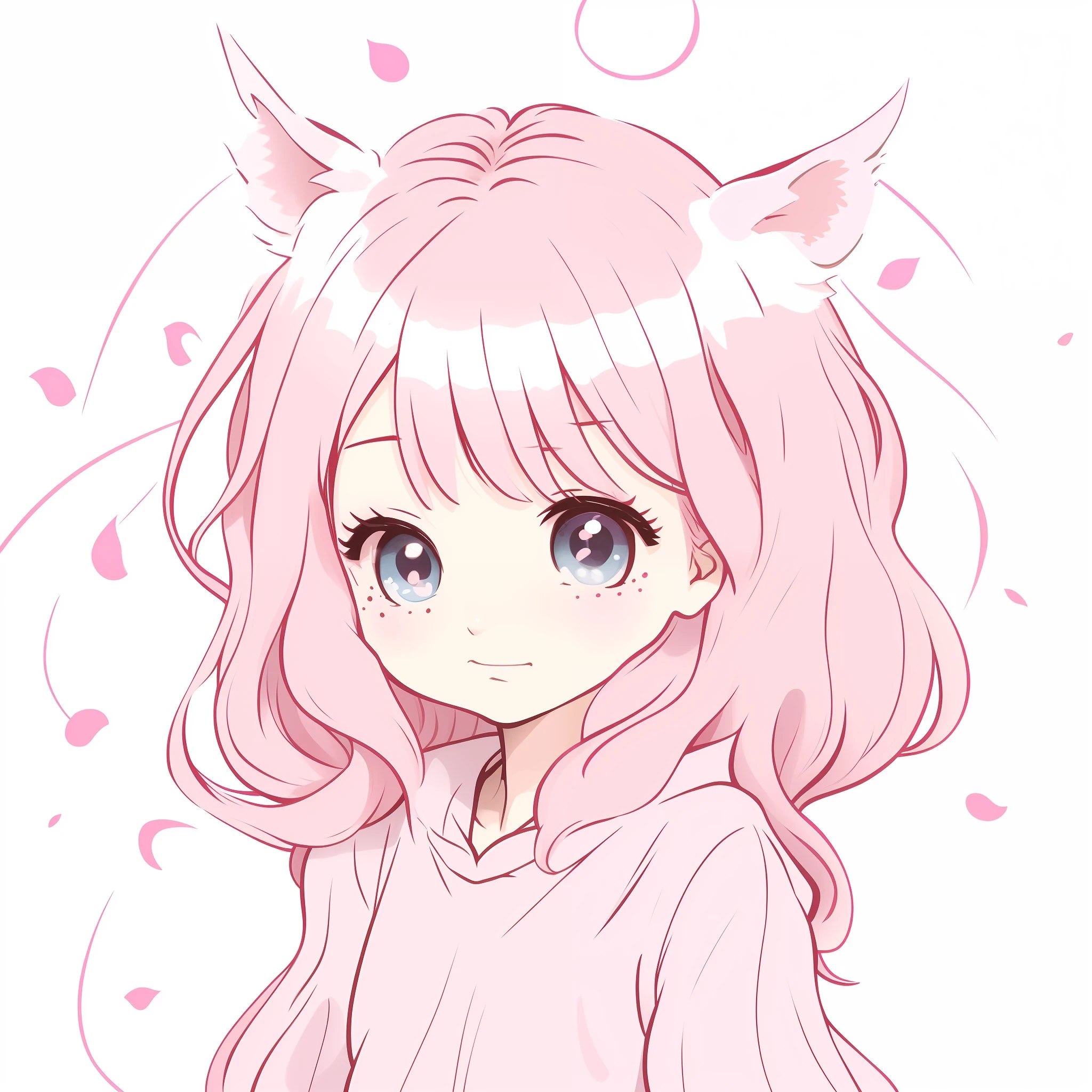 Anime girl, pink hair, animal ears, white shirt, nyaruko-san