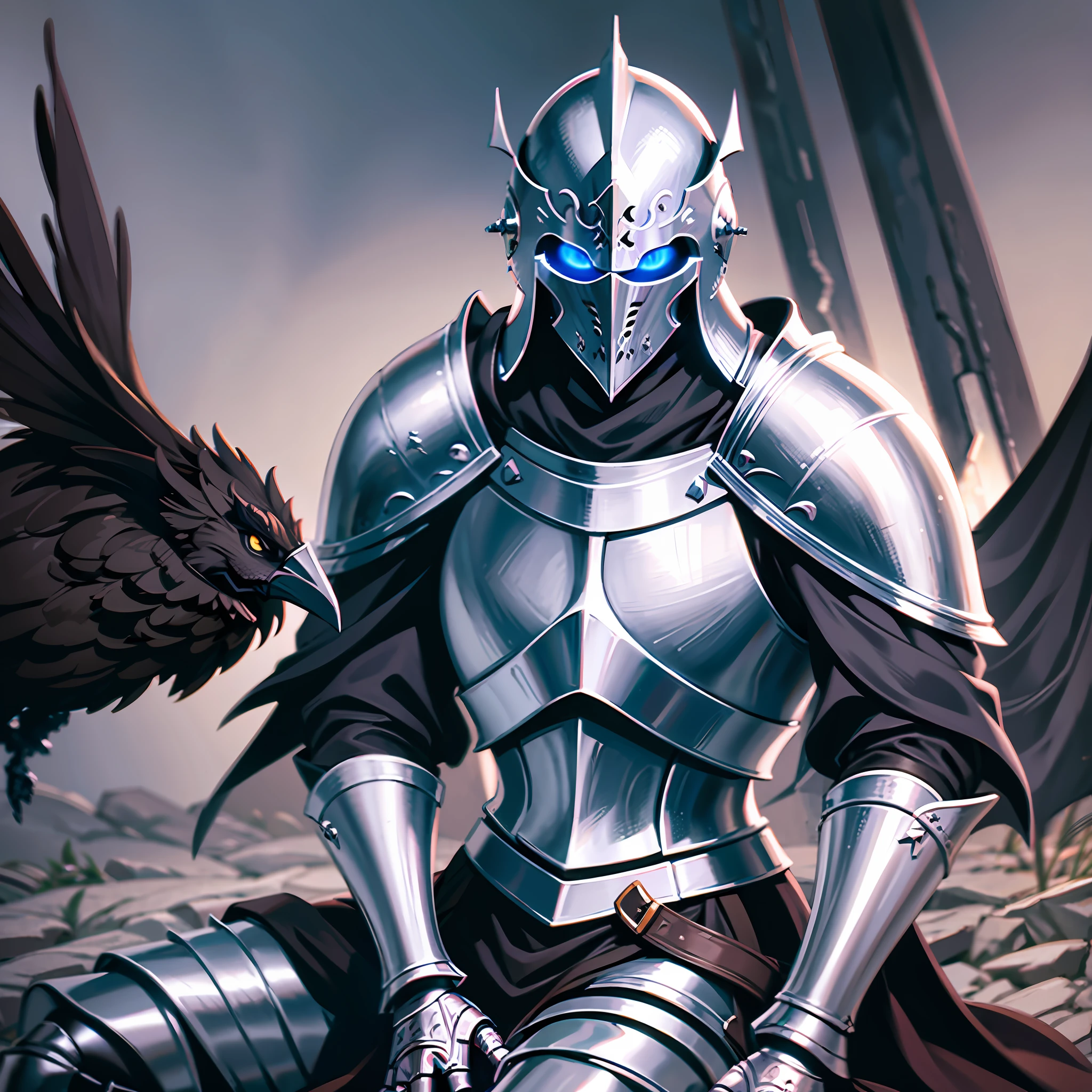 arafed knight sitting on the ground with a sword and a bird in the background, anthropomorphic raven knight, fallen knight, avian warrior, artorias, the dark souls knight, medieval battle scene,great intense and devestaing battle scene, dark souls art, dark souls art style, knight, dark souls inspired, dark souls knight, teutonic knight, medieval holy crusader knight, ultra brightness, cinematic lighting.