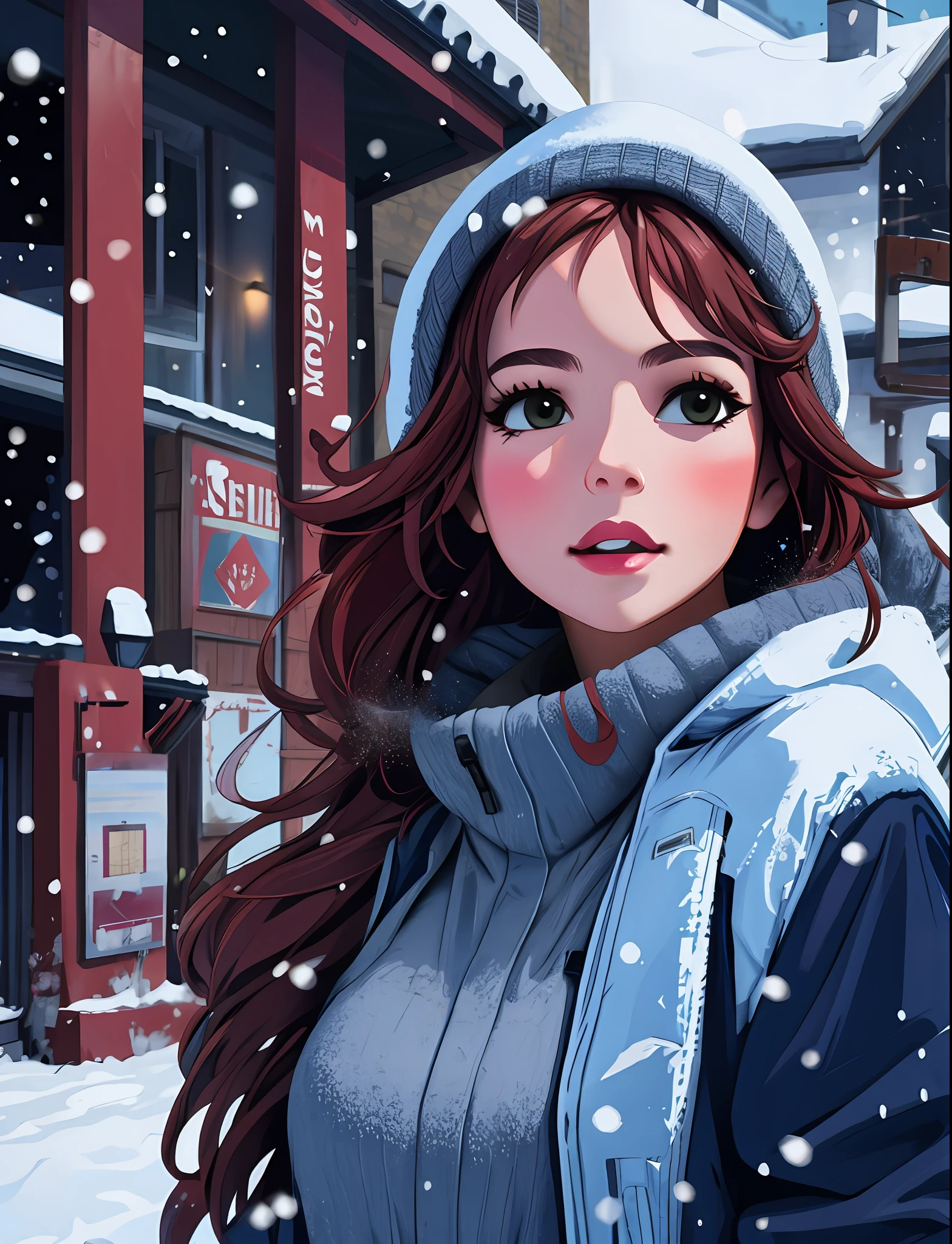 A beautiful pretty lady outside the snow, 4k high quality resolution