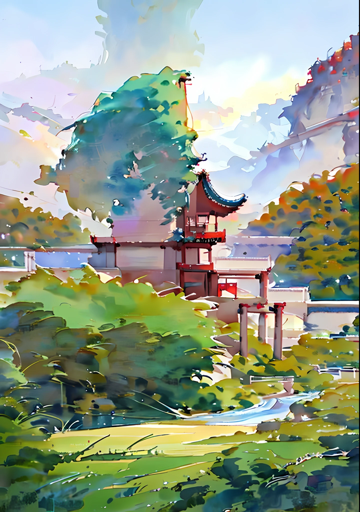 painting of a chinese village with a bridge over a river, ross tran. scenic background, digital painting of a pagoda, cyberpunk chinese ancient castle, dreamy chinese town, highly detailed digital painting, very detailed digital painting, detailed scenery —width 672, wlop and ross tran, detailed painting 4 k, detailed digital concept art, highly detailed digital artwork
