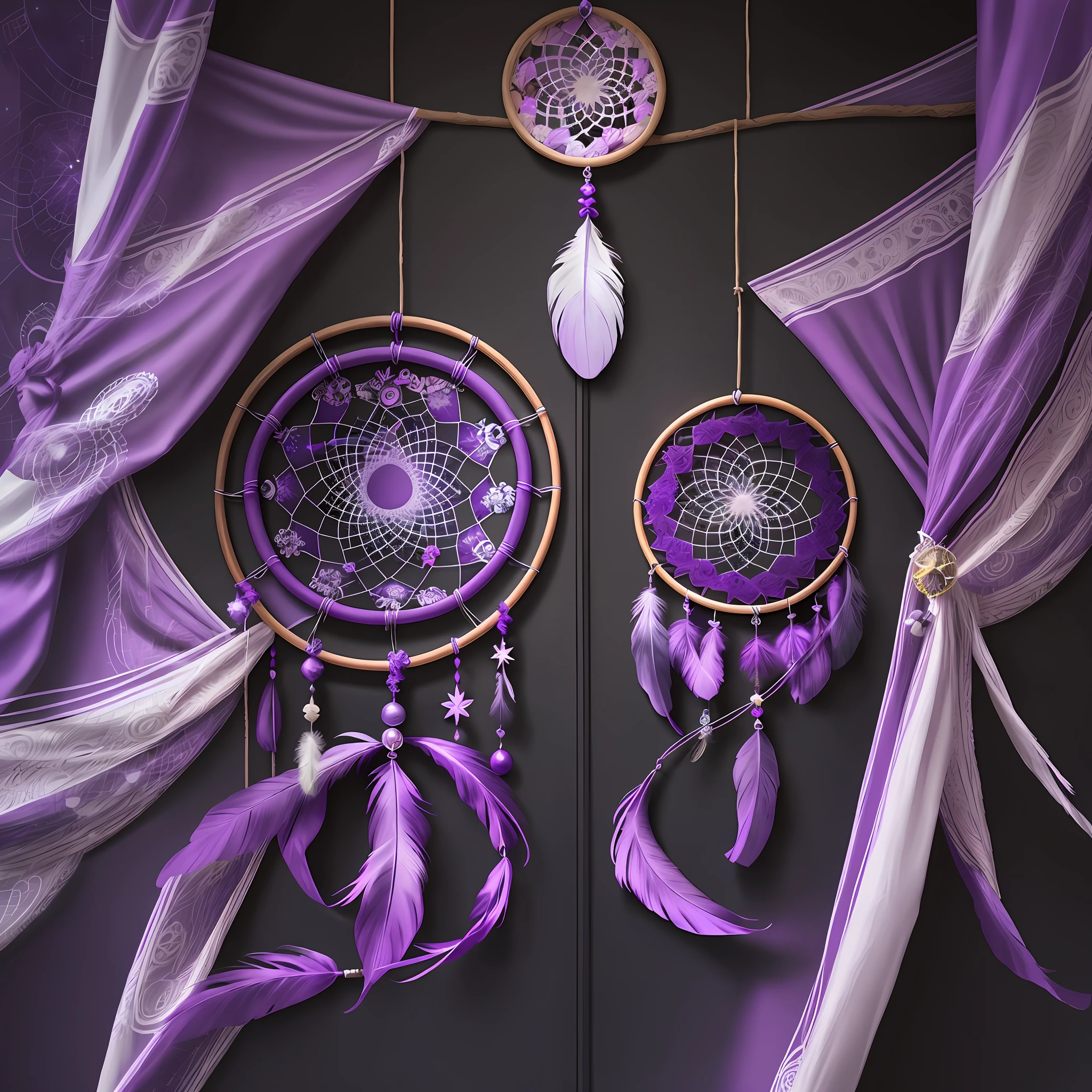 purple and black dream catcher with a star on it, dreamcatcher, dreamcatchers, purple feathers, galactic dreamcatchers, purple color, purple colors, purple hue, purple hues, purple and blue, wind chimes, feather earing, purple and pink, made of feathers, purple and blue colored, purples, blue and purple, beautiful feathers, shades of purple, full dream catcher in the wall of room, dream catchers full on room wall
