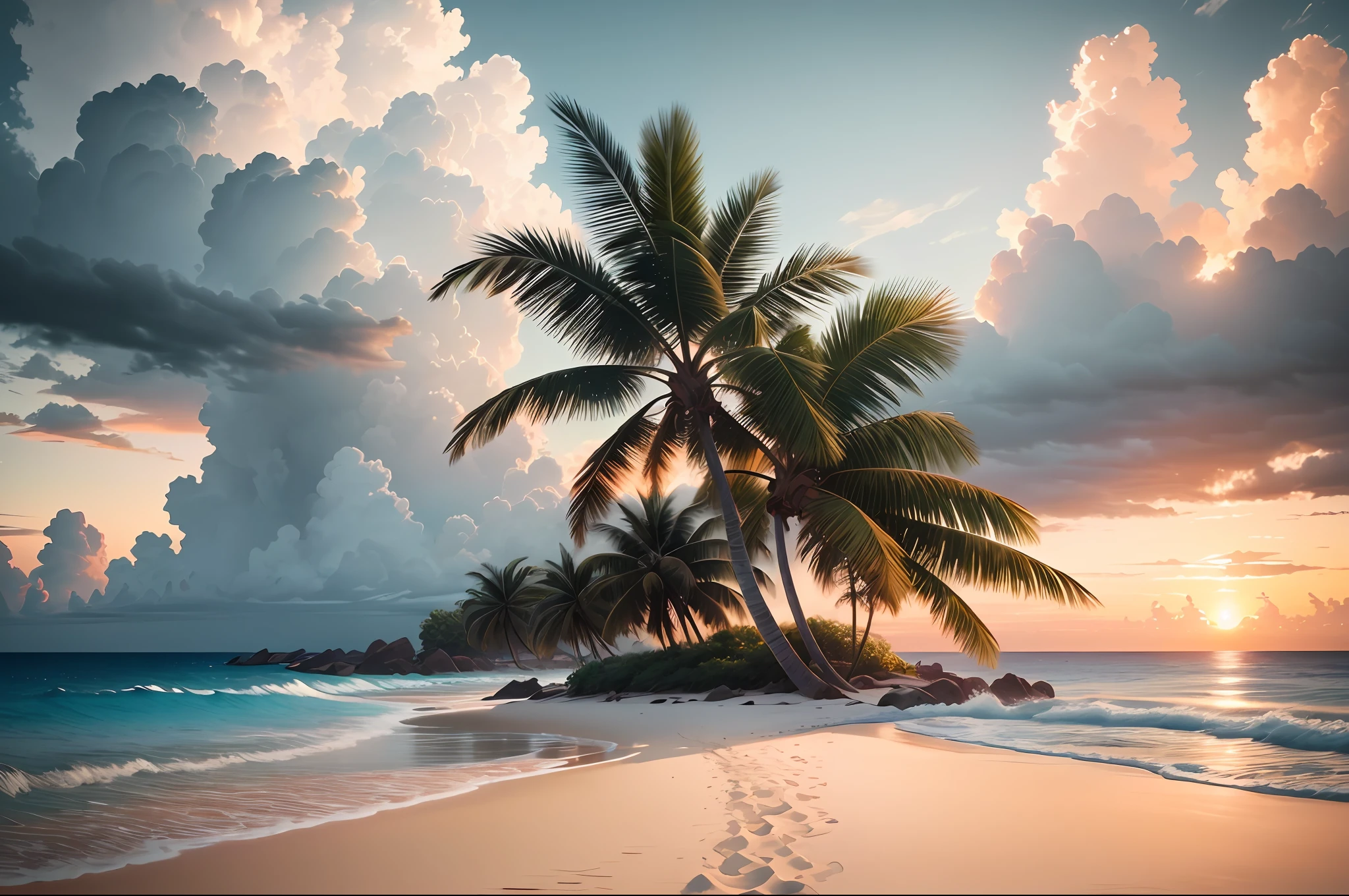 F1RPTR White Body, Ultra Wide Angle, Tropical Paradise, Award-Winning Masterpiece, Sunset, Cloudy Sky, Natural Light, Sharp Focus, Smooth, Intricate Details, 8K Wallpaper, Popular on ArtStation