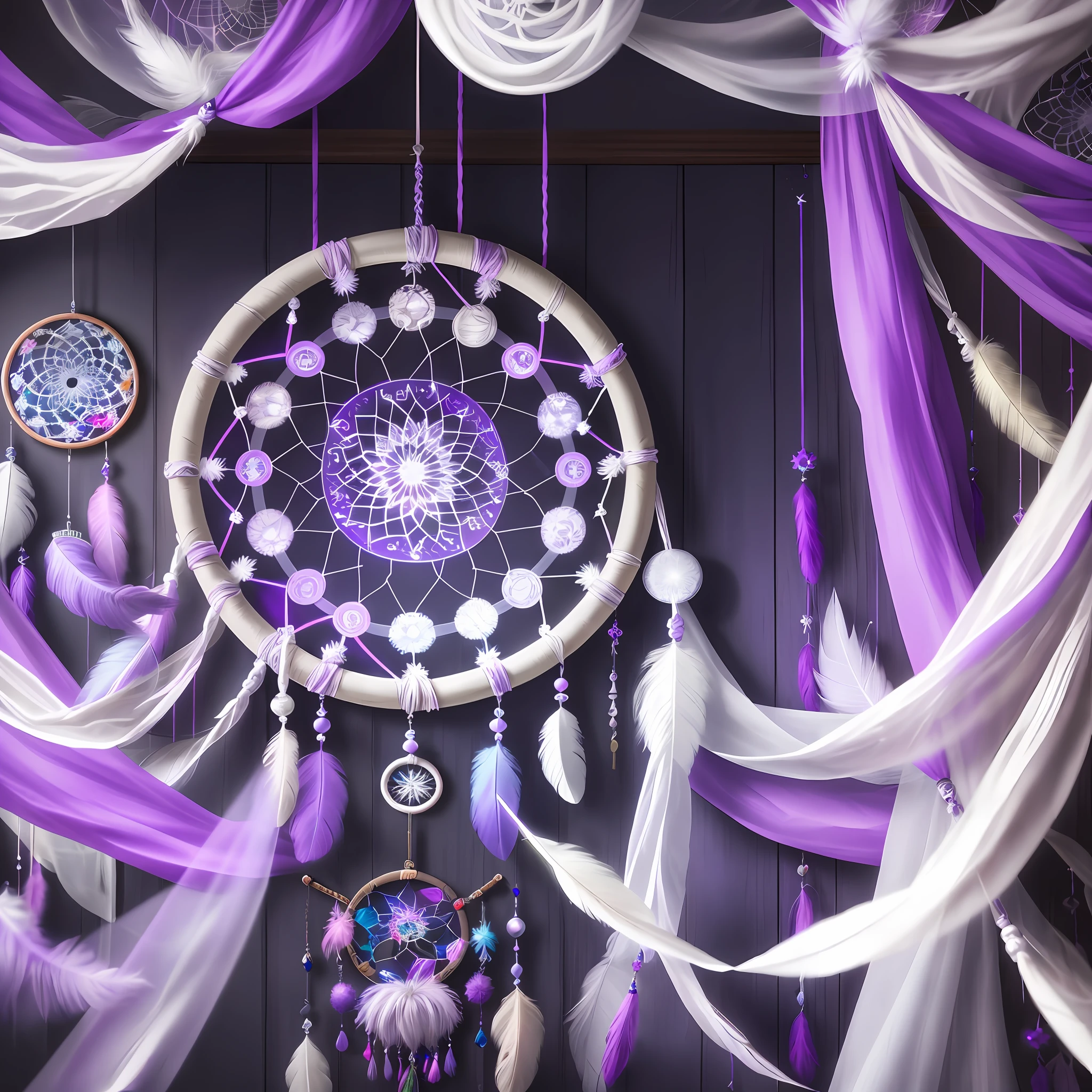 white dream catcher with a star on it, dreamcatcher, dreamcatchers,  feathers, galactic dreamcatchers, white color, white hue, purple hues, purple and blue, wind chimes, feather earing, purple and pink, made of feathers, purple and blue colored, purples, blue and purple, beautiful feathers, shades of white, full dream catcher in the wall of room, dream catchers full on room wall