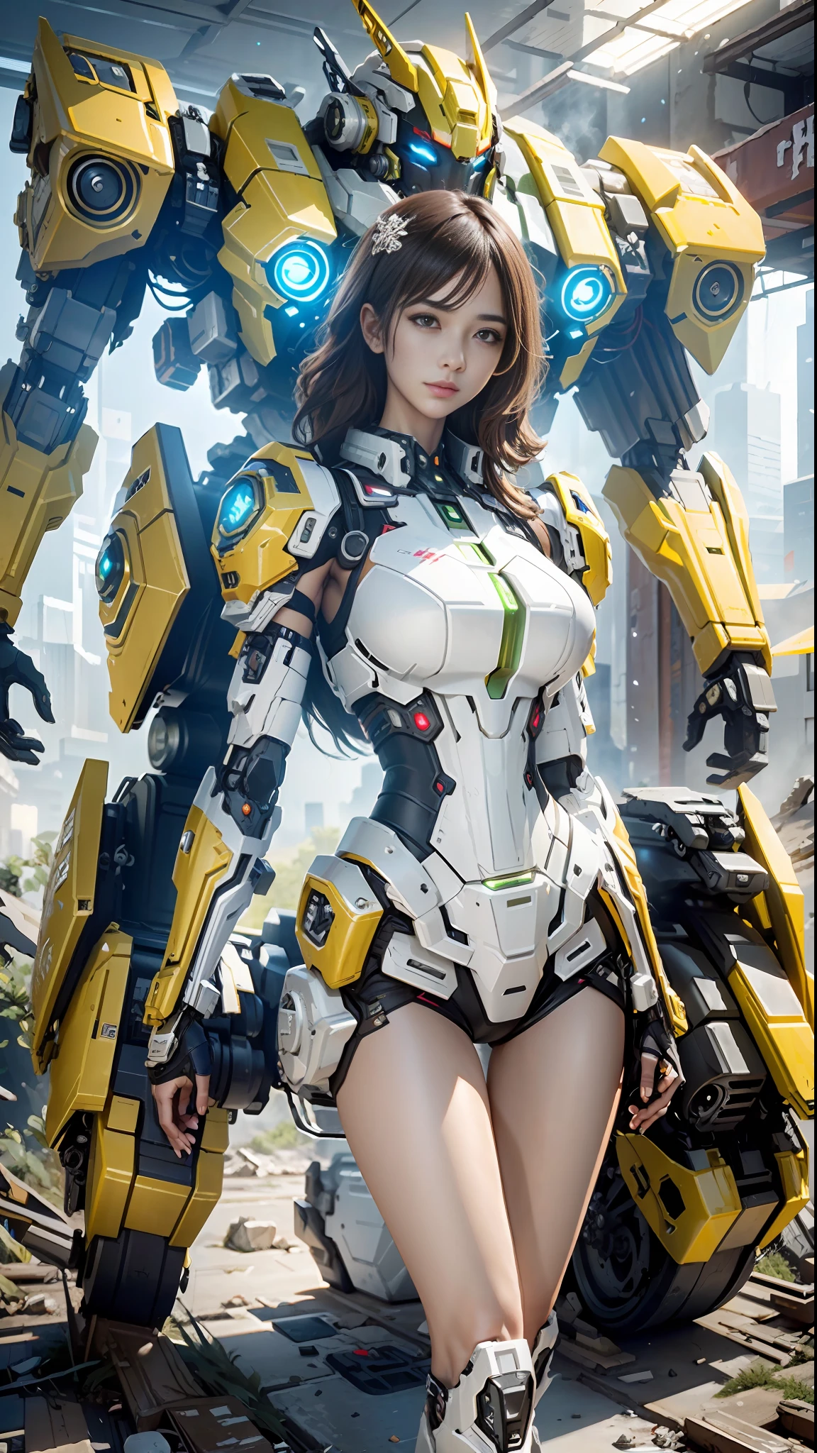 ((Best quality)), ((masterpiece)), (highly detailed:1.3), 3D,Shitu-mecha, beautiful cyberpunk women with her mecha in the ruins of city from a forgoten war, ancient technology,HDR (High Dynamic Range),Ray Tracing,NVIDIA RTX,Super-Resolution,Unreal 5,Subsurface scattering,PBR Texturing,Post-processing,Anisotropic Filtering,Depth-of-field,Maximum clarity and sharpness,Multi-layered textures,Albedo and Specular maps,Surface shading,Accurate simulation of light-material interaction,Perfect proportions,Octane Render,Two-tone lighting,Low ISO,White balance,Rule of thirds,Wide aperature,8K RAW,Efficient Sub-Pixel,sub-pixel convolution,luminescent particles,light scattering,Tyndall effect