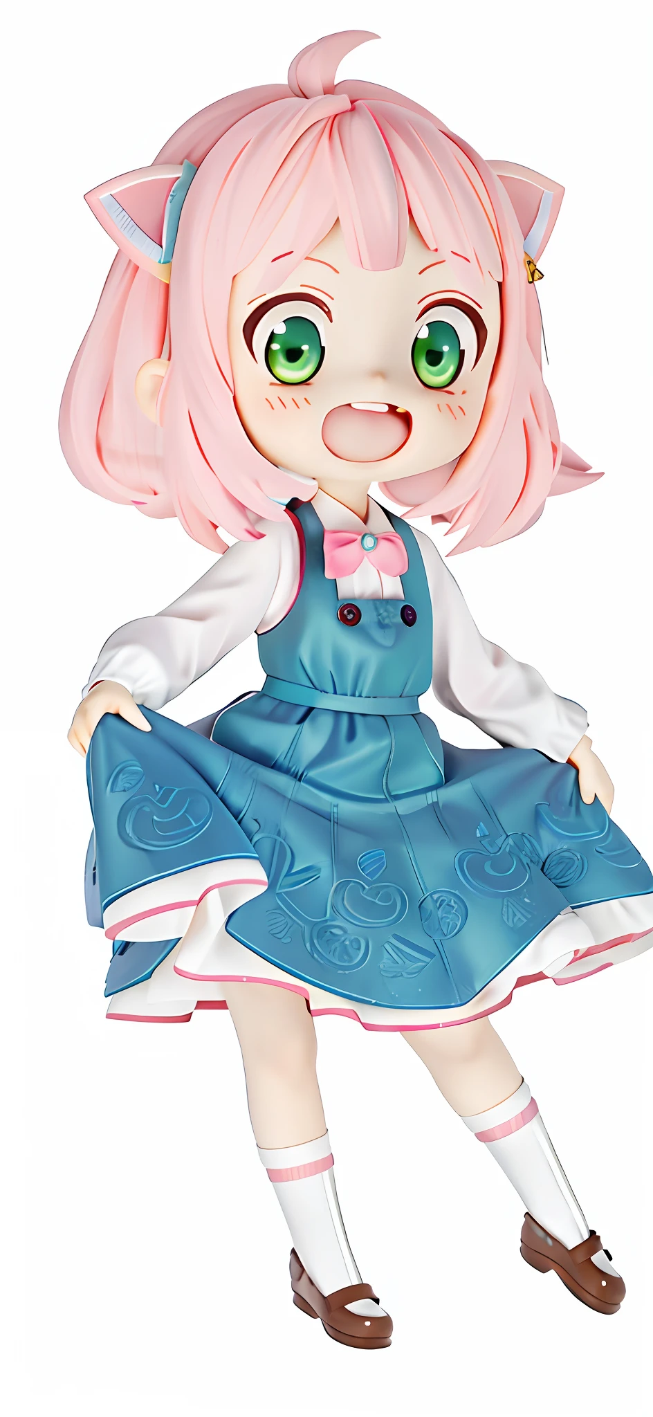 (Real material), ray tracing, hair with light, plastic material, ray tracing, glowing eyes, 8k, anime character of a girl with pink hair and green eyes, loli in a dress, little curved loli, anime vision of a cute girl, she has a cute expressive face, little loli girl, anime moe art style, she has a cute face, cute anime catwoman, short full body portrait! , cute characters, cute anime style, cute kawaii girls